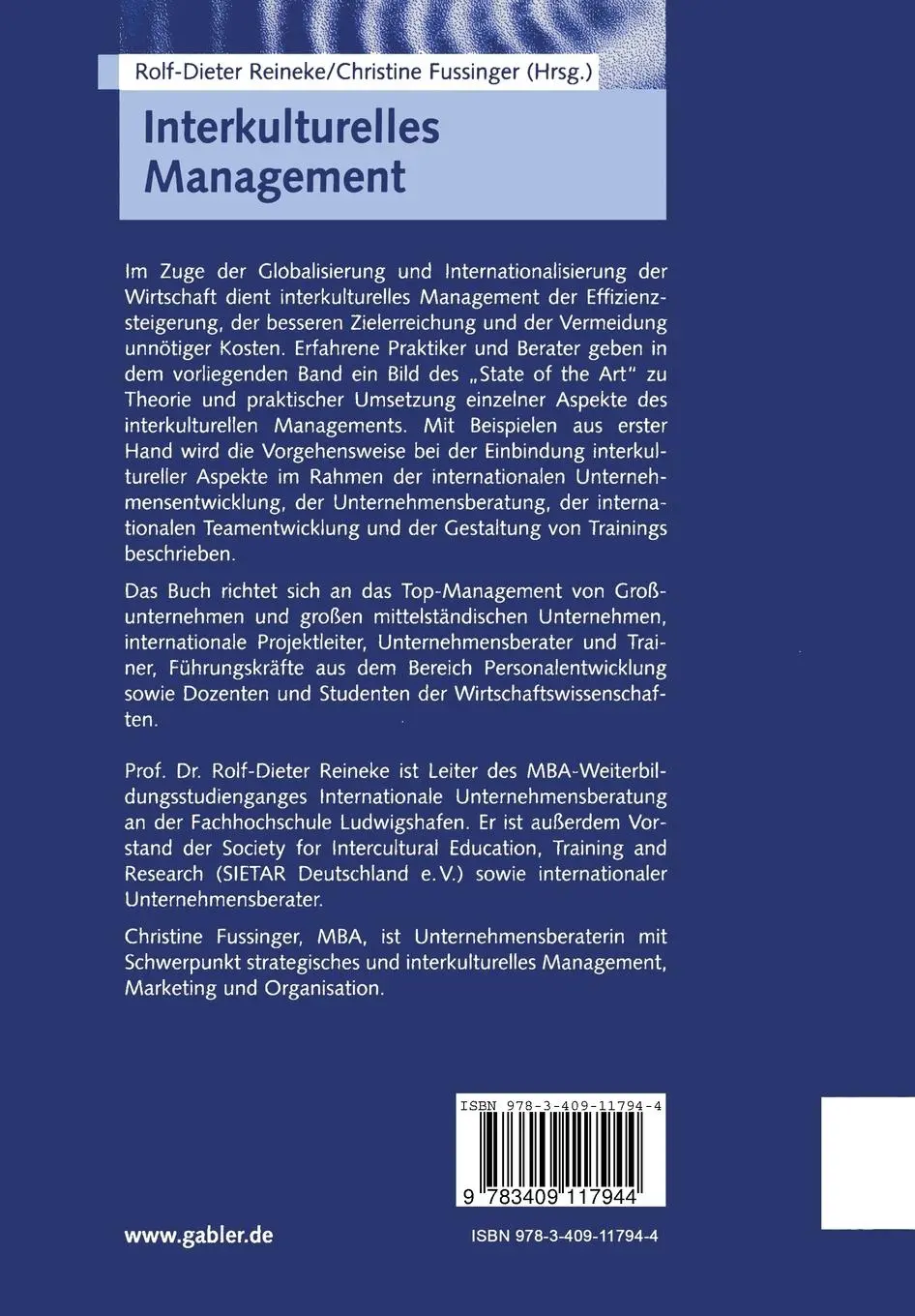 Rückseite: 9783409117944 | Interkulturelles Management | Konzeption - Beratung - Training | Buch