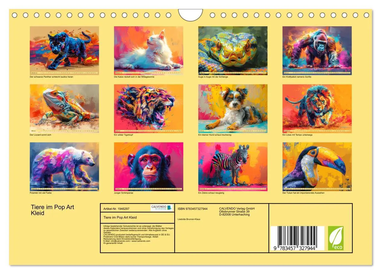 Bild: 9783457327944 | Tiere im Pop Art Kleid (Wandkalender 2026 DIN A4 quer), CALVENDO...