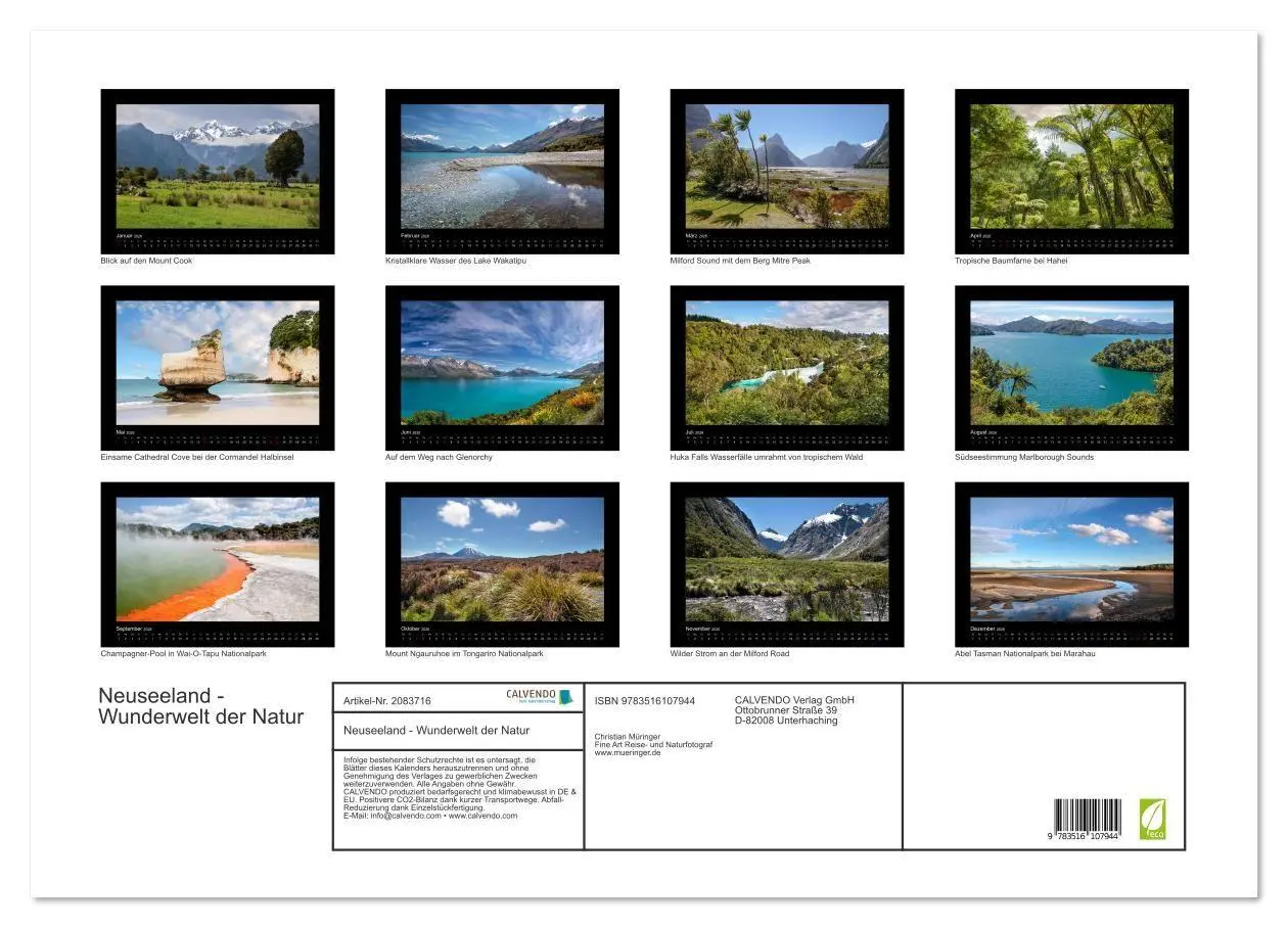 Bild: 9783516107944 | Neuseeland - Wunderwelt der Natur (Wandkalender 2026 DIN A2 quer),...