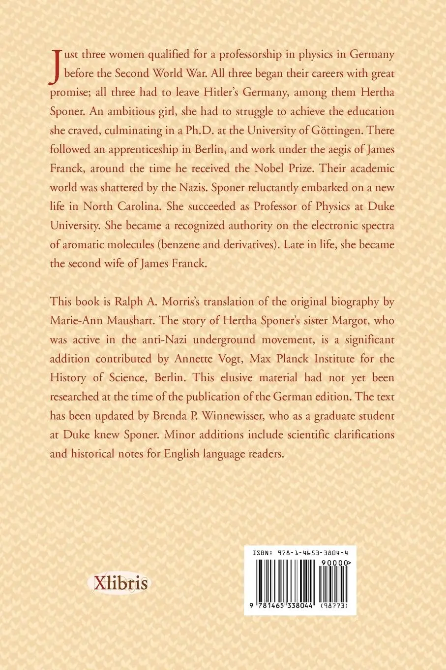 Rückseite: 9781465338044 | Hertha Sponer | Marie-Ann Maushart | Taschenbuch | Englisch | 2011