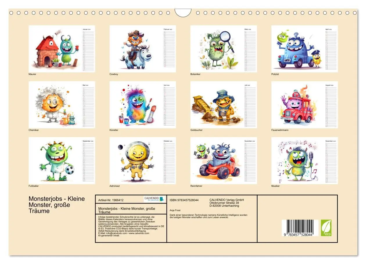 Bild: 9783457528044 | Monsterjobs - Kleine Monster, große Träume (Wandkalender 2026 DIN...
