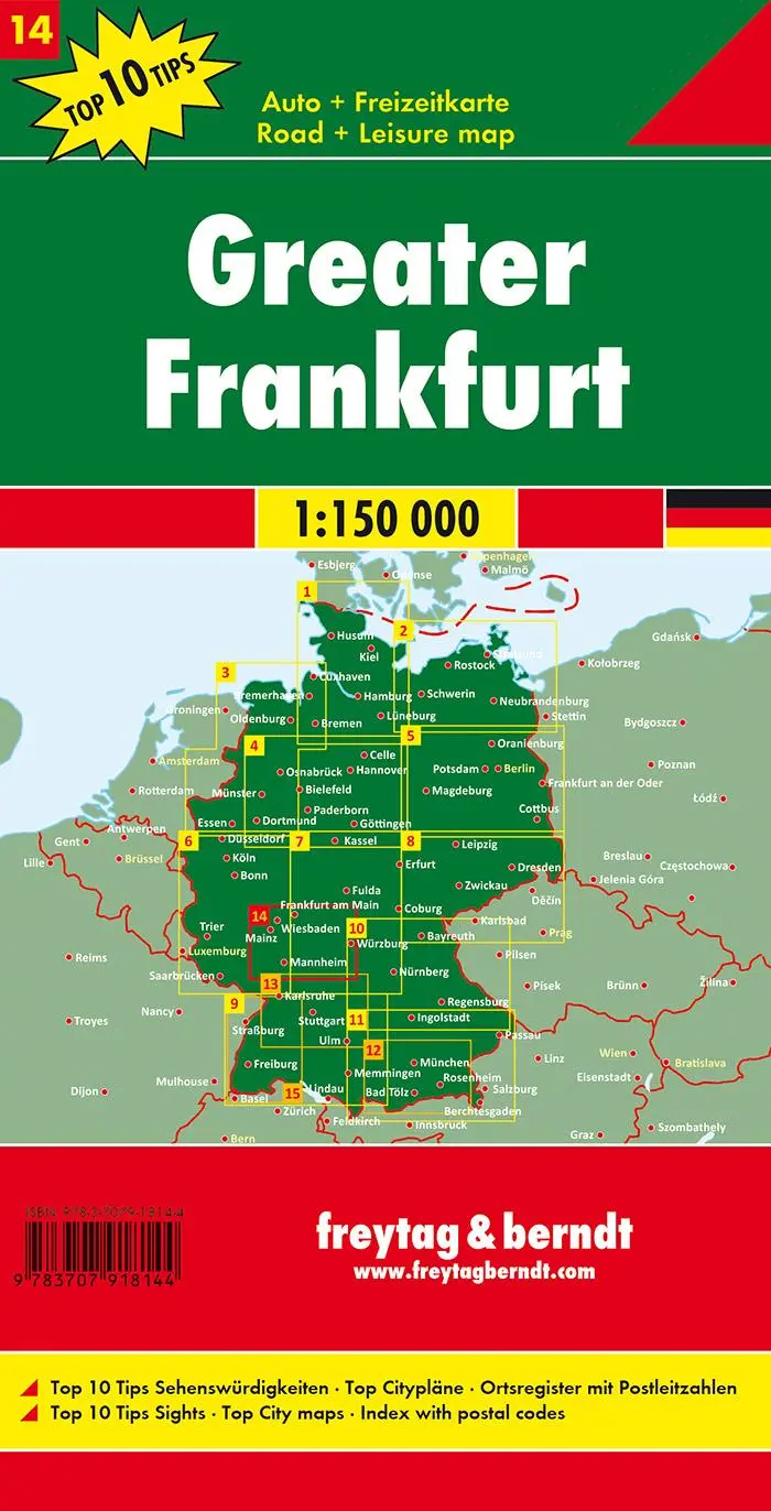 Rückseite: 9783707918144 | freytag &amp; berndt Straßenkarte Rund um Frankfurt 1:150.000 | gefalzt