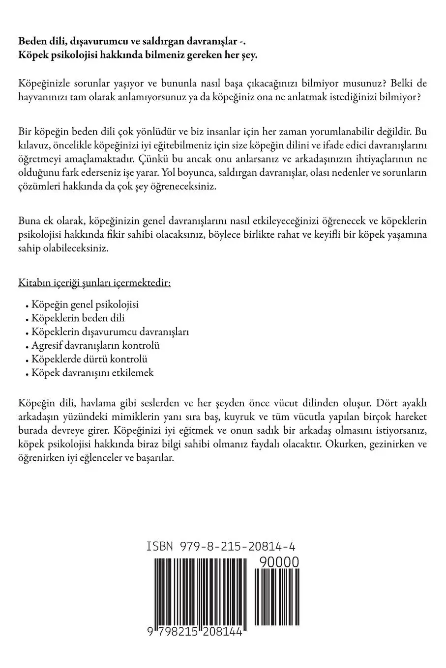 Rückseite: 9798215208144 | Köpek Psikolojisi | Köpek Davran¿¿¿ ve Köpek E¿itimi | Yusuf Yilmaz