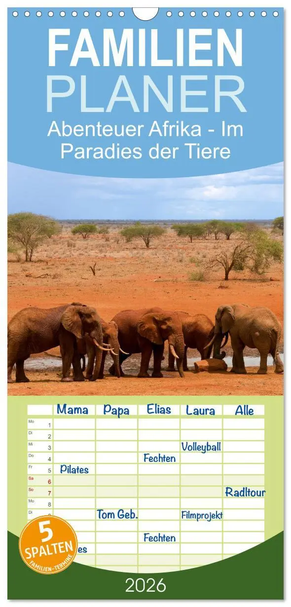 Cover: 9783516518344 | Familienplaner 2026 - Abenteuer Afrika - Im Paradies der Tiere mit...