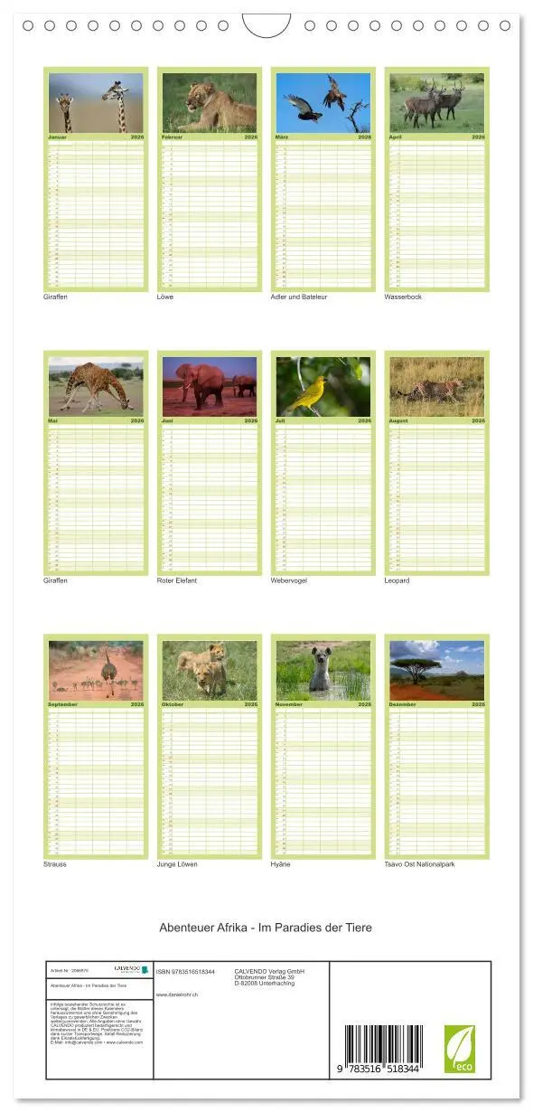 Bild: 9783516518344 | Familienplaner 2026 - Abenteuer Afrika - Im Paradies der Tiere mit...