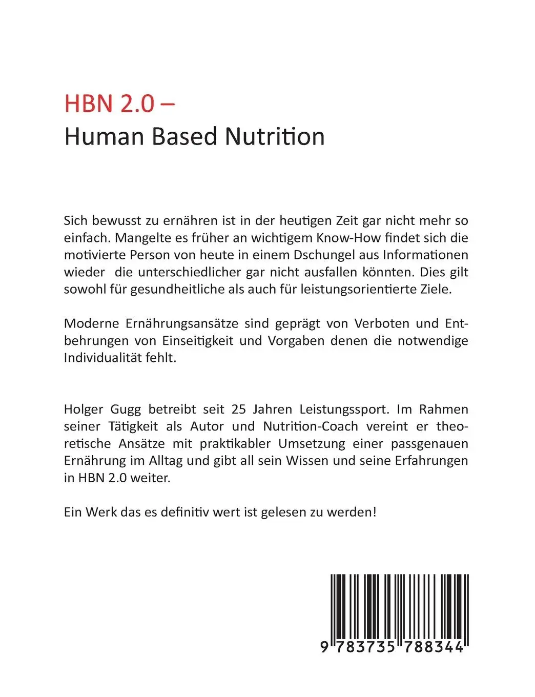 Rückseite: 9783735788344 | HBN 2.0 | Human Based Nutrition | Holger Gugg | Taschenbuch | 276 S.