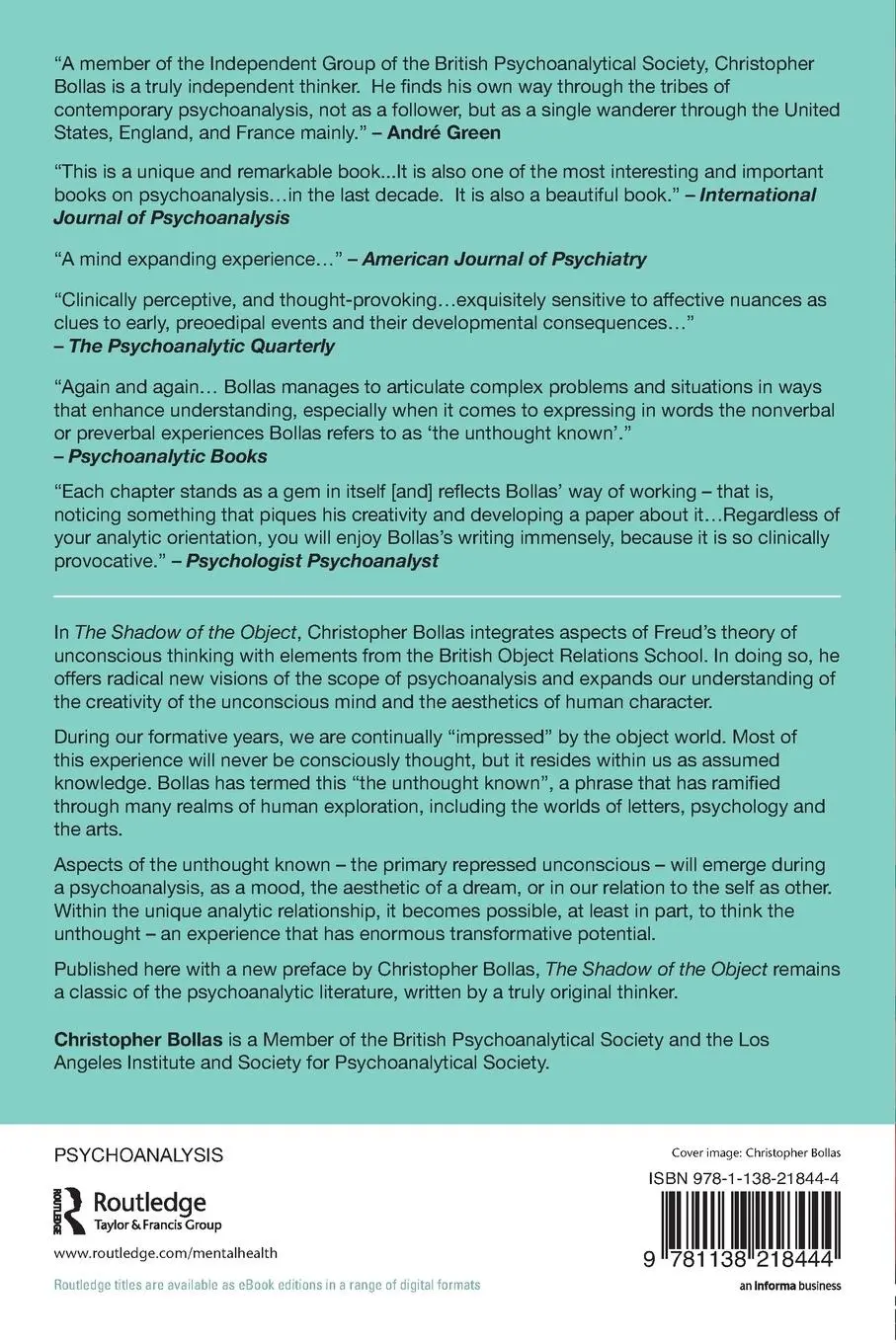 Rückseite: 9781138218444 | The Shadow of the Object | Psychoanalysis of the Unthought Known