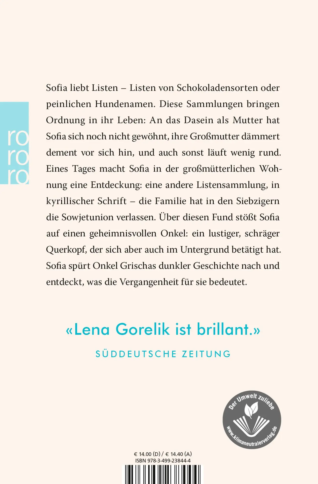 Rückseite: 9783499238444 | Die Listensammlerin | Lena Gorelik | Taschenbuch | 347 S. | Deutsch