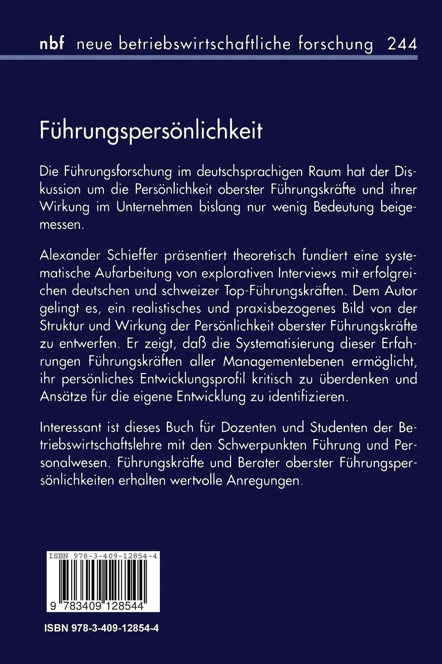 Rückseite: 9783409128544 | Führungspersönlichkeit | Alexander Schieffer | Taschenbuch | xxii