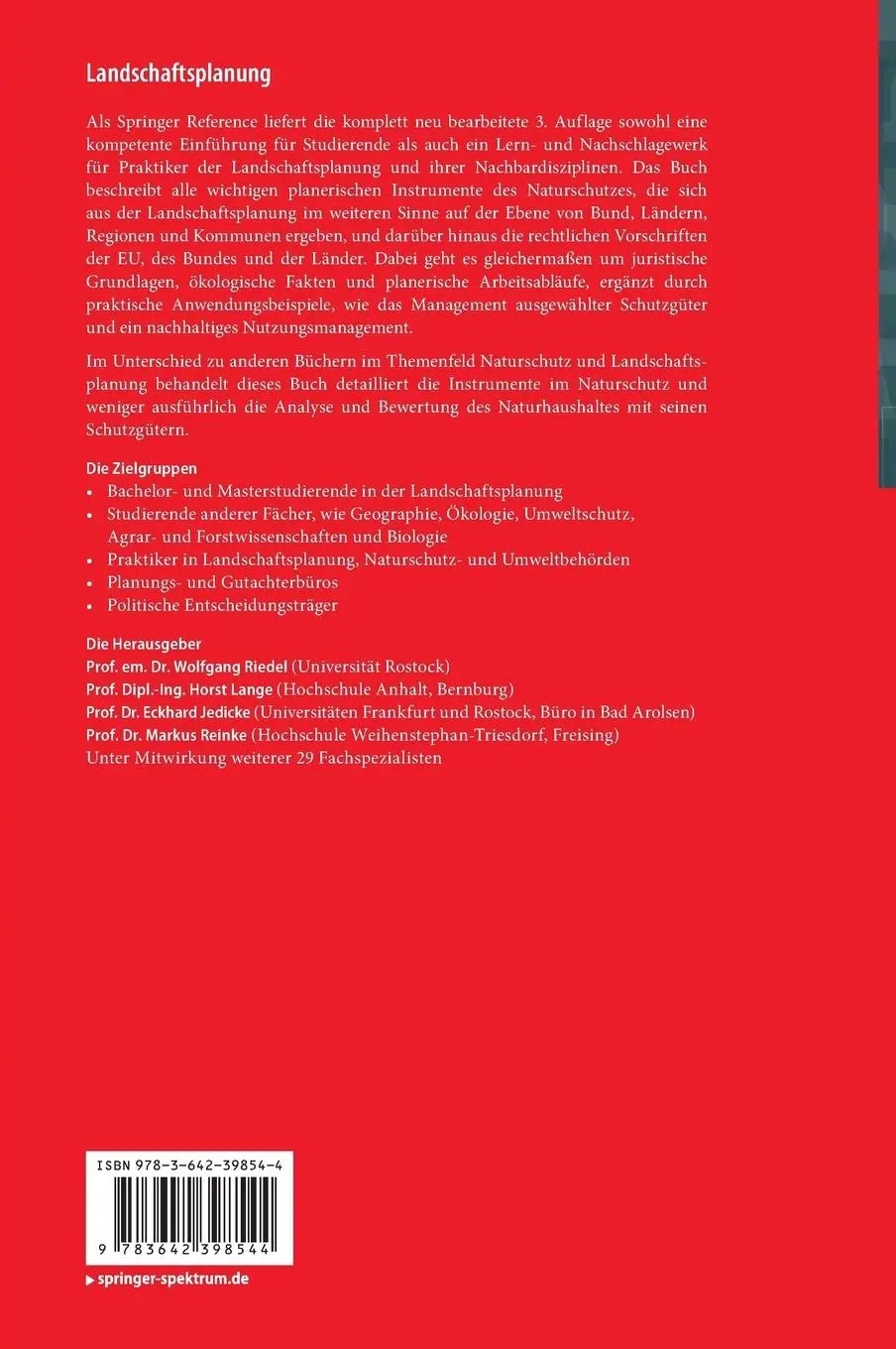 Rückseite: 9783642398544 | Landschaftsplanung | Wolfgang Riedel (u. a.) | Buch | x | Deutsch