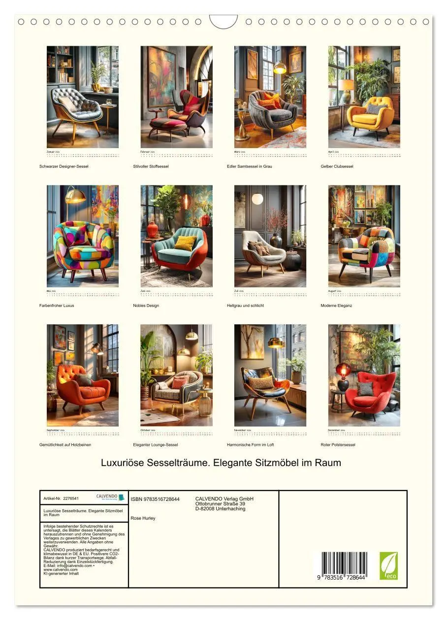 Bild: 9783516728644 | Luxuriöse Sesselträume. Elegante Sitzmöbel im Raum (Wandkalender...