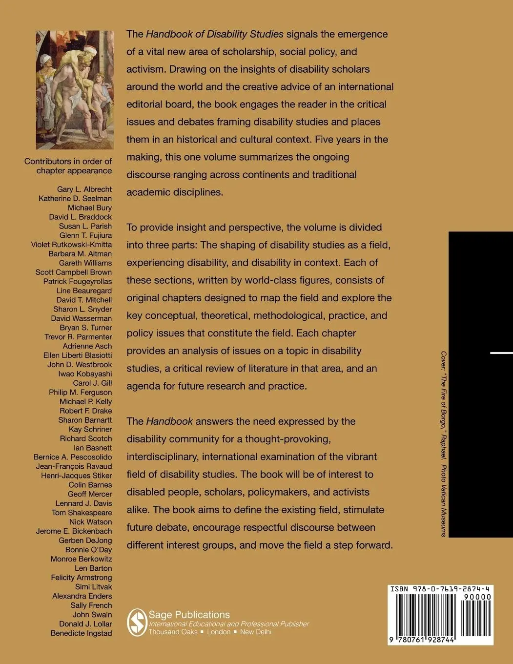 Rückseite: 9780761928744 | Handbook of Disability Studies | Gary L. Albrecht (u. a.) | Buch