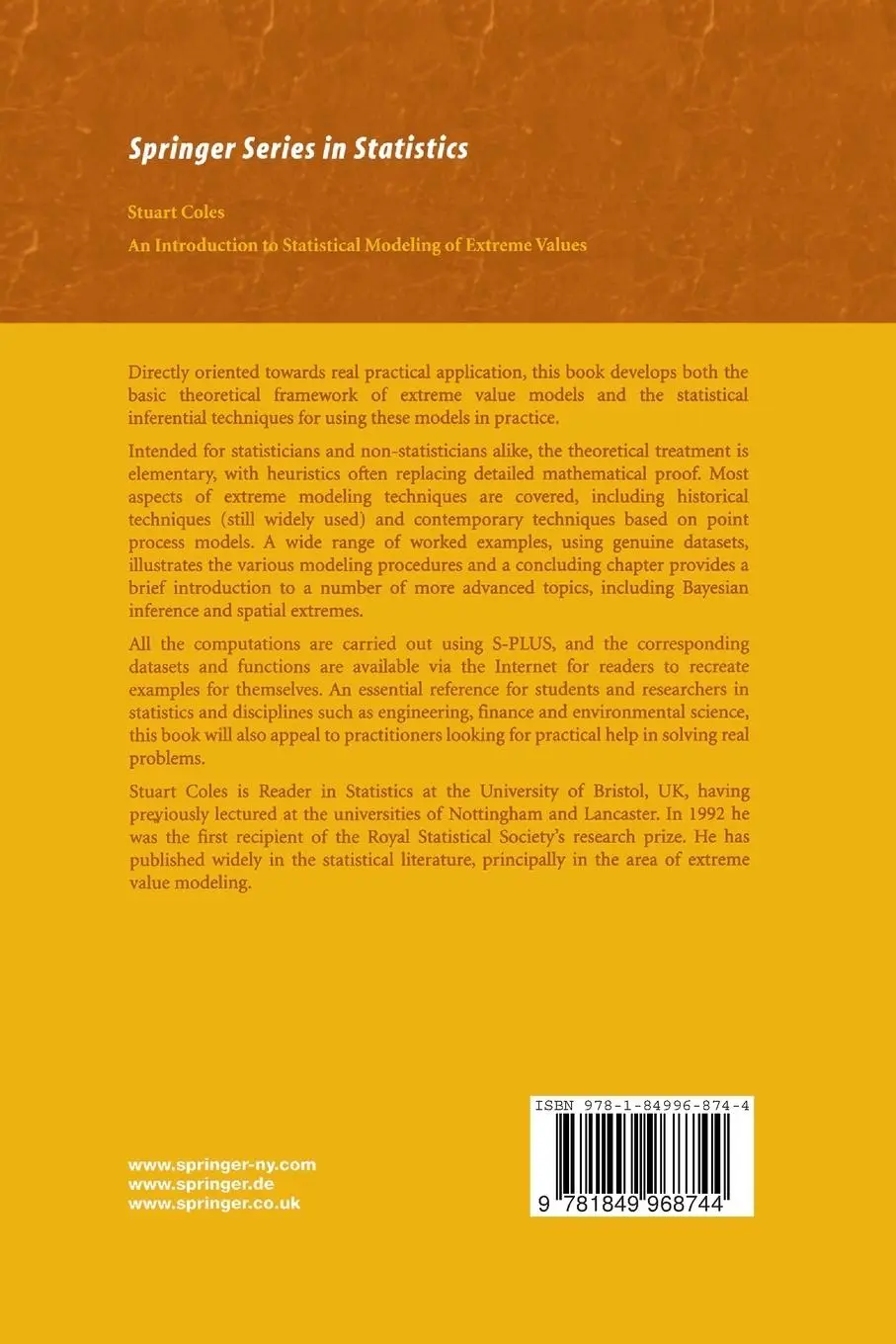 Rückseite: 9781849968744 | An Introduction to Statistical Modeling of Extreme Values | Coles