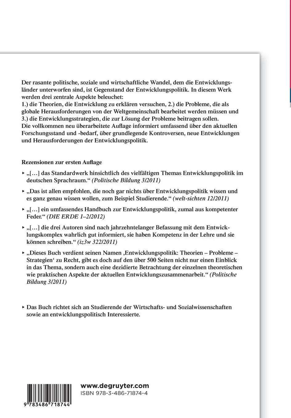 Rückseite: 9783486718744 | Entwicklungspolitik | Theorien - Probleme - Strategien | Taschenbuch