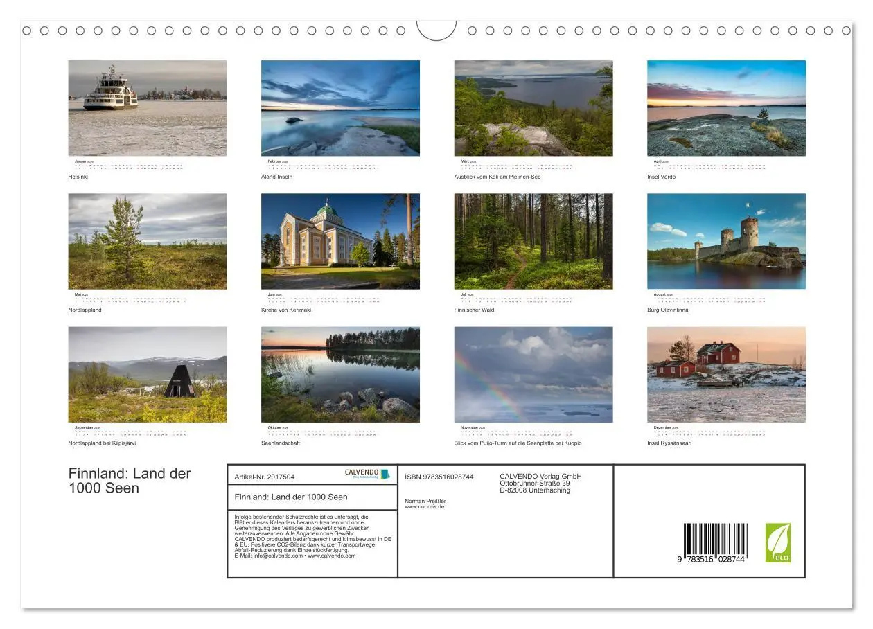 Bild: 9783516028744 | Finnland: Land der 1000 Seen (Wandkalender 2026 DIN A3 quer),...