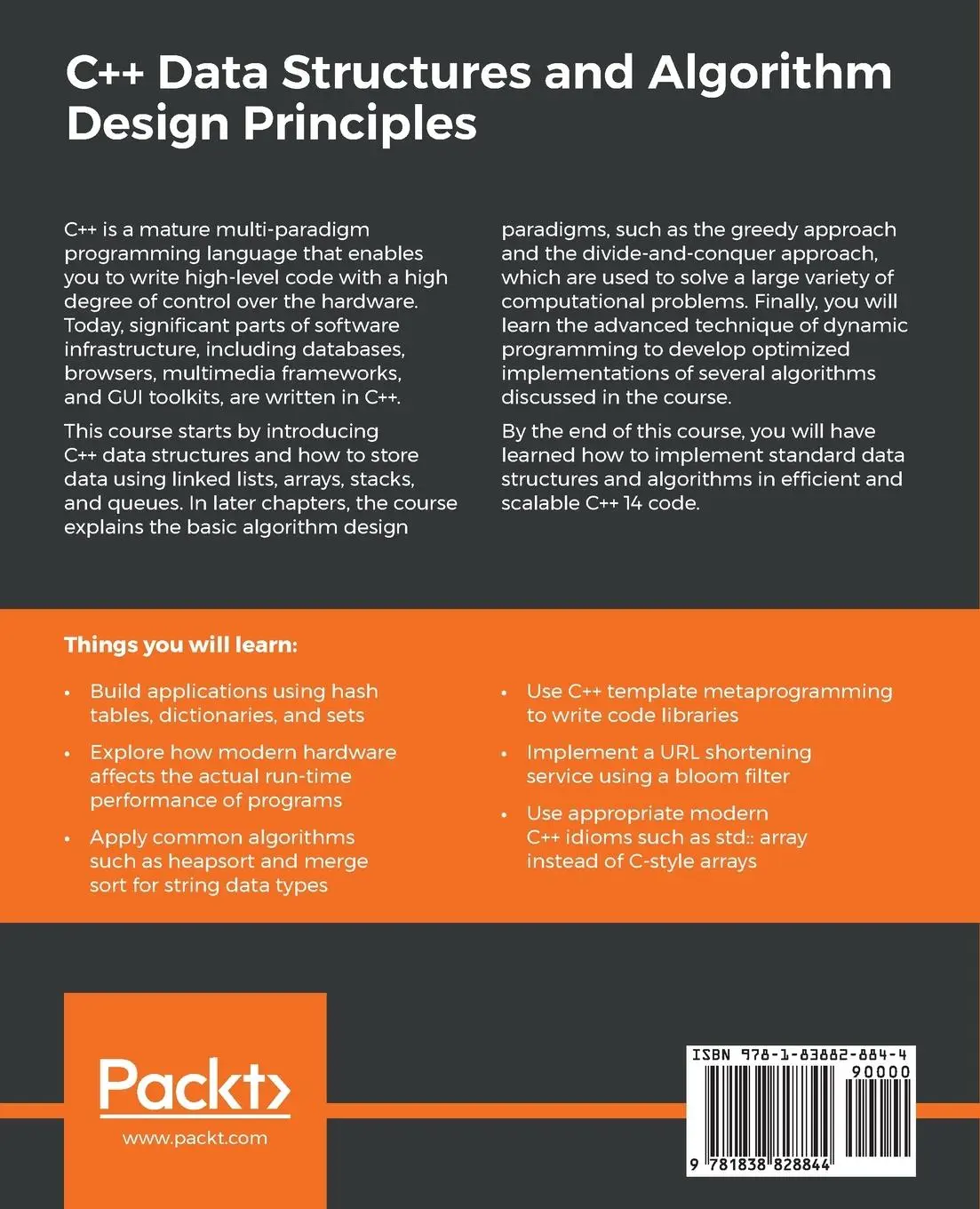 Rückseite: 9781838828844 | C++ Data Structures and Algorithm Design Principles | Carey (u. a.)