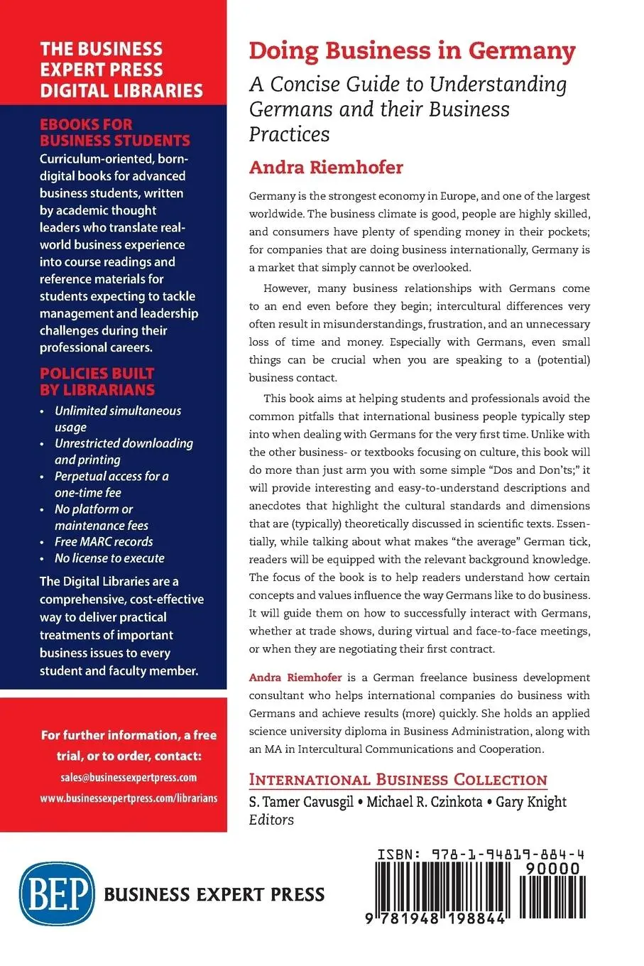 Rückseite: 9781948198844 | Doing Business in Germany | Andra Riemhofer | Taschenbuch | Englisch