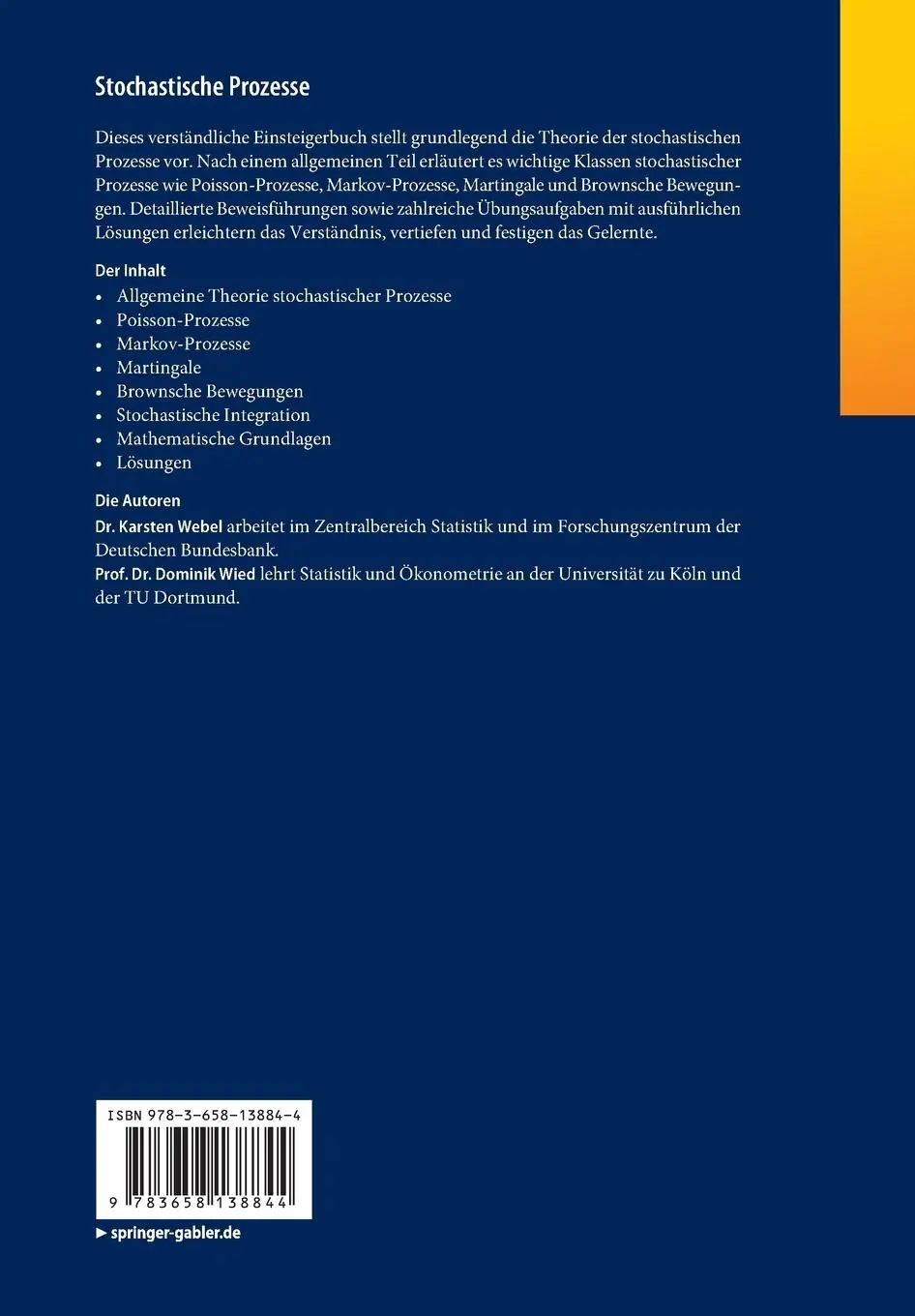 Rückseite: 9783658138844 | Stochastische Prozesse | Dominik Wied (u. a.) | Taschenbuch | xvii