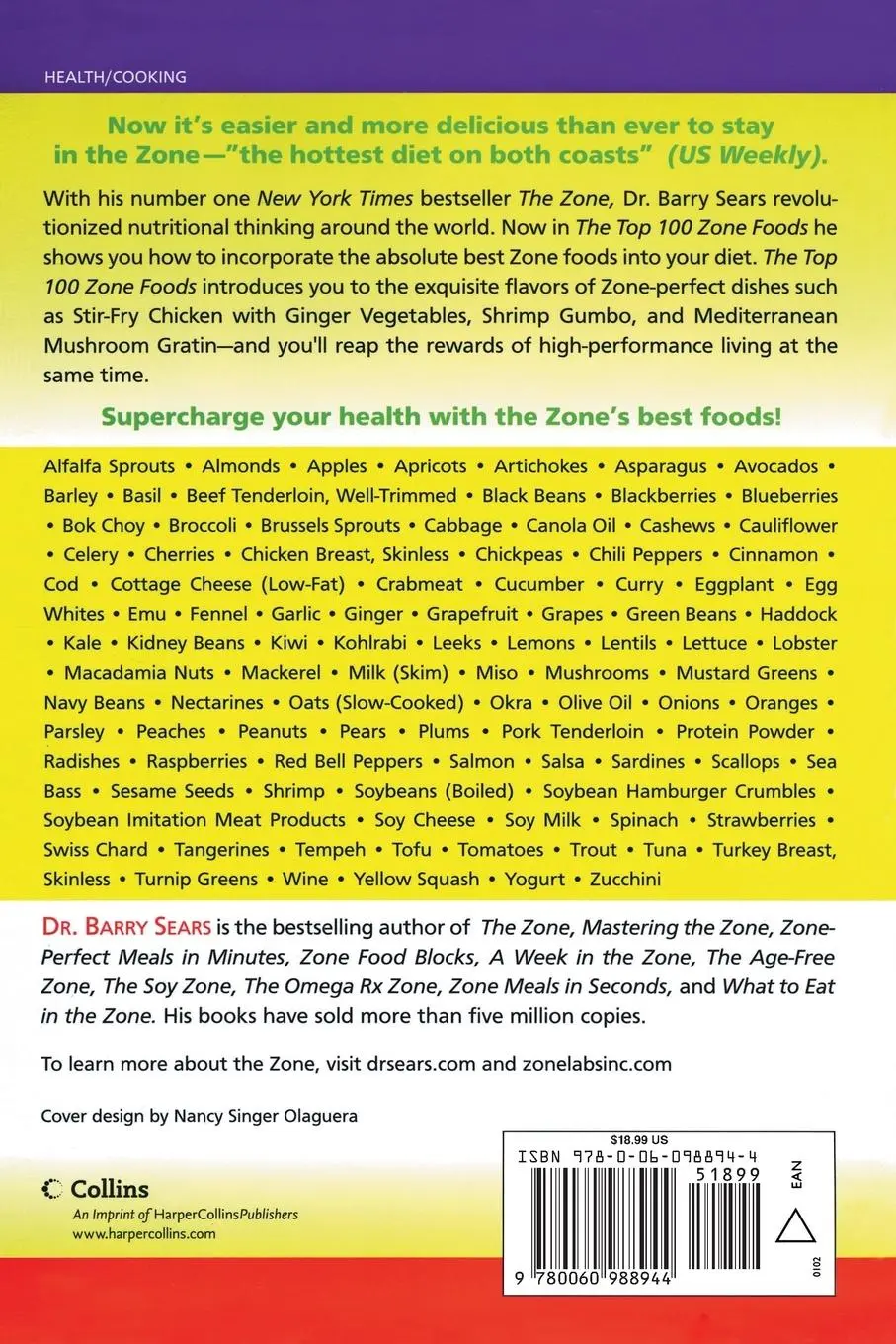 Rückseite: 9780060988944 | The Top 100 Zone Foods | The Zone Food Science Ranking System | Sears