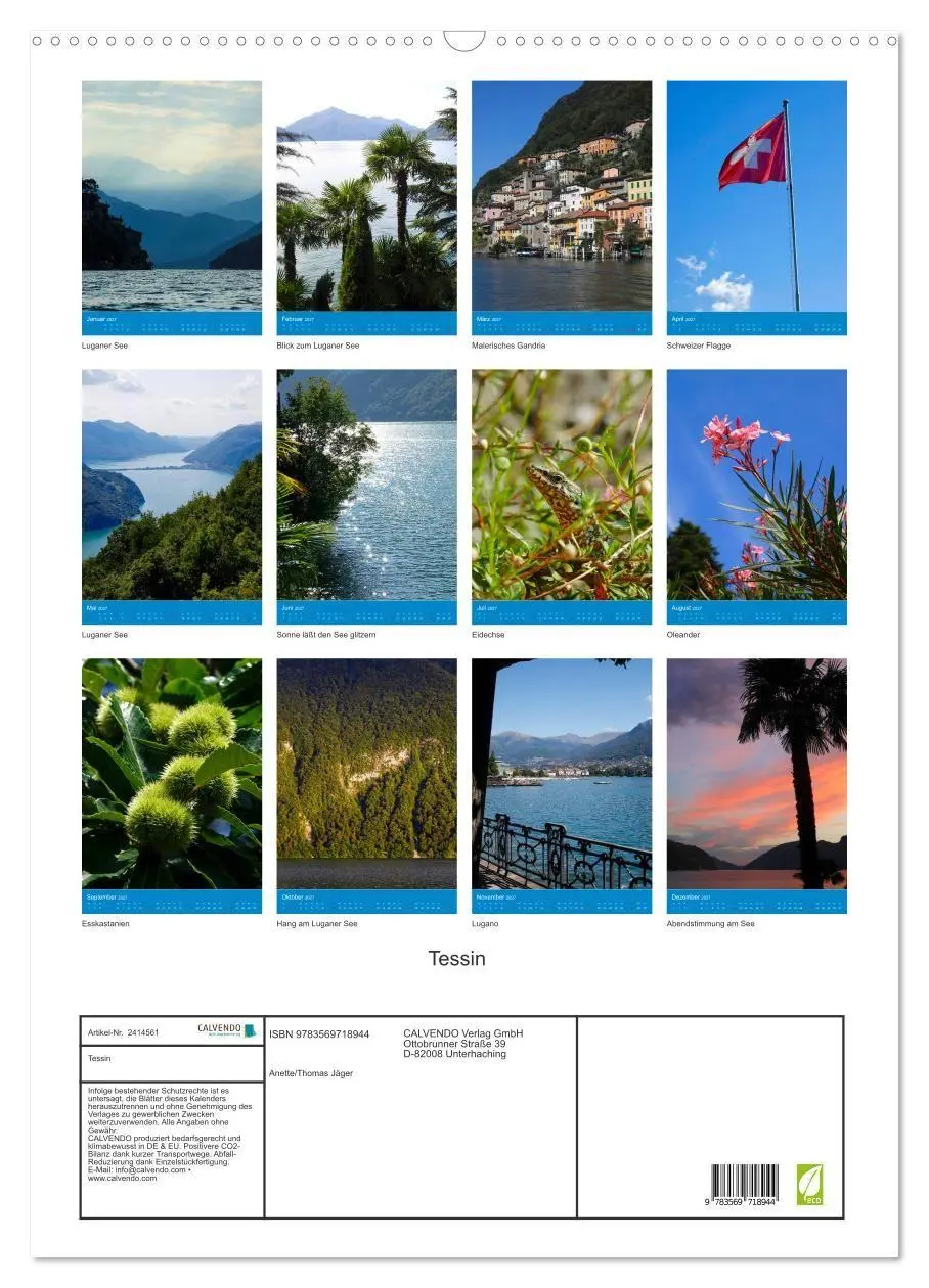 Bild: 9783569718944 | Tessin (Wandkalender 2027 DIN A2 hoch), CALVENDO Monatskalender | 2027
