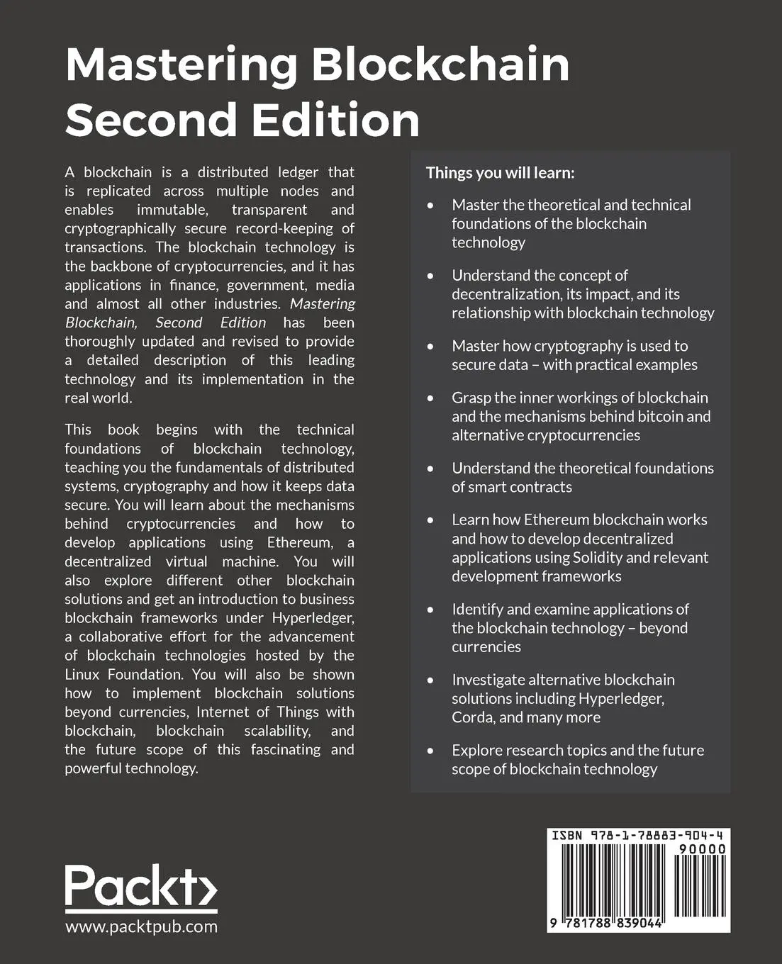 Rückseite: 9781788839044 | Mastering Blockchain - Second Edition | Imran Bashir | Taschenbuch