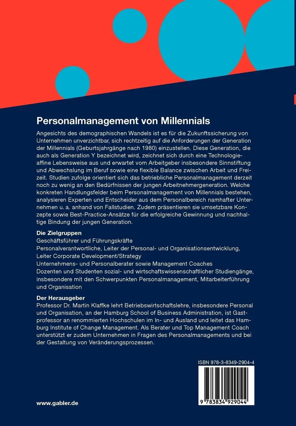 Rückseite: 9783834929044 | Personalmanagement von Millennials | Martin Klaffke | Taschenbuch