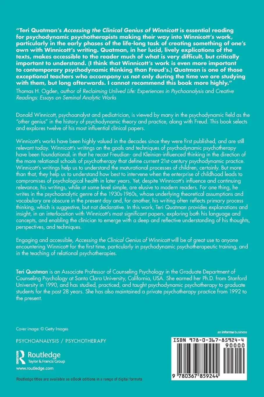 Rückseite: 9780367859244 | Accessing the Clinical Genius of Winnicott | Teri Quatman | Buch