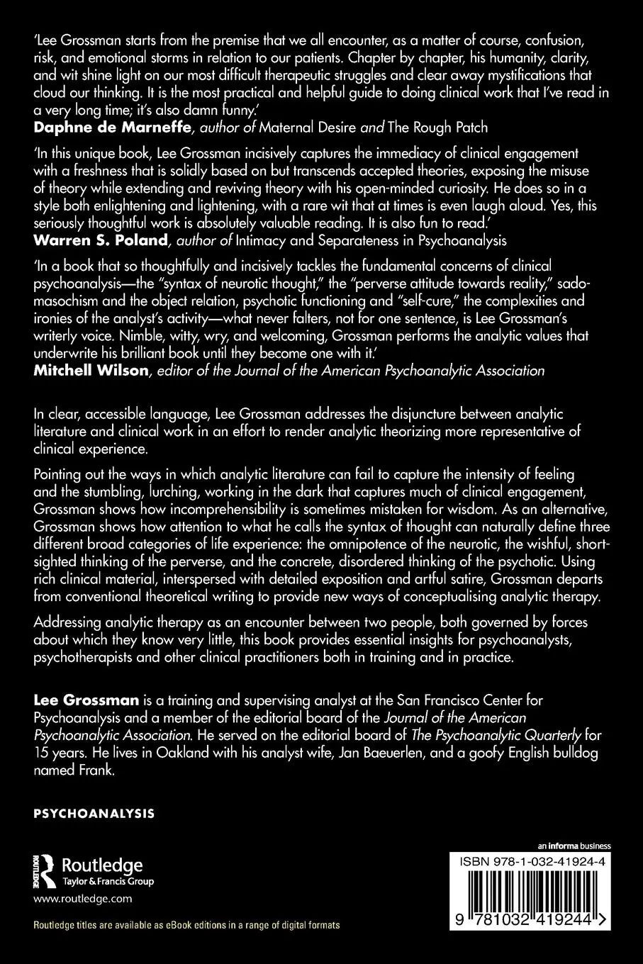 Rückseite: 9781032419244 | The Psychoanalytic Encounter and the Misuse of Theory | Lee Grossman