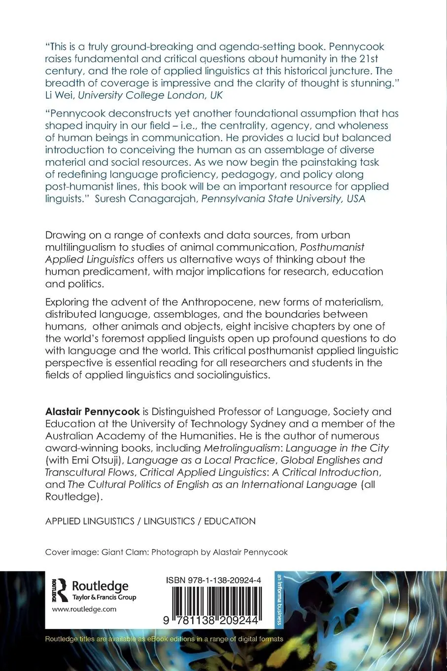 Rückseite: 9781138209244 | Posthumanist Applied Linguistics | Alastair Pennycook | Taschenbuch