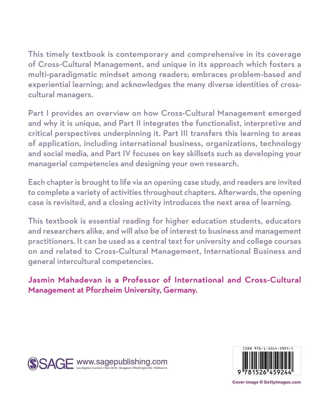 Rückseite: 9781526459244 | Cross-Cultural Management | A Contemporary Approach | Jasmin Mahadevan