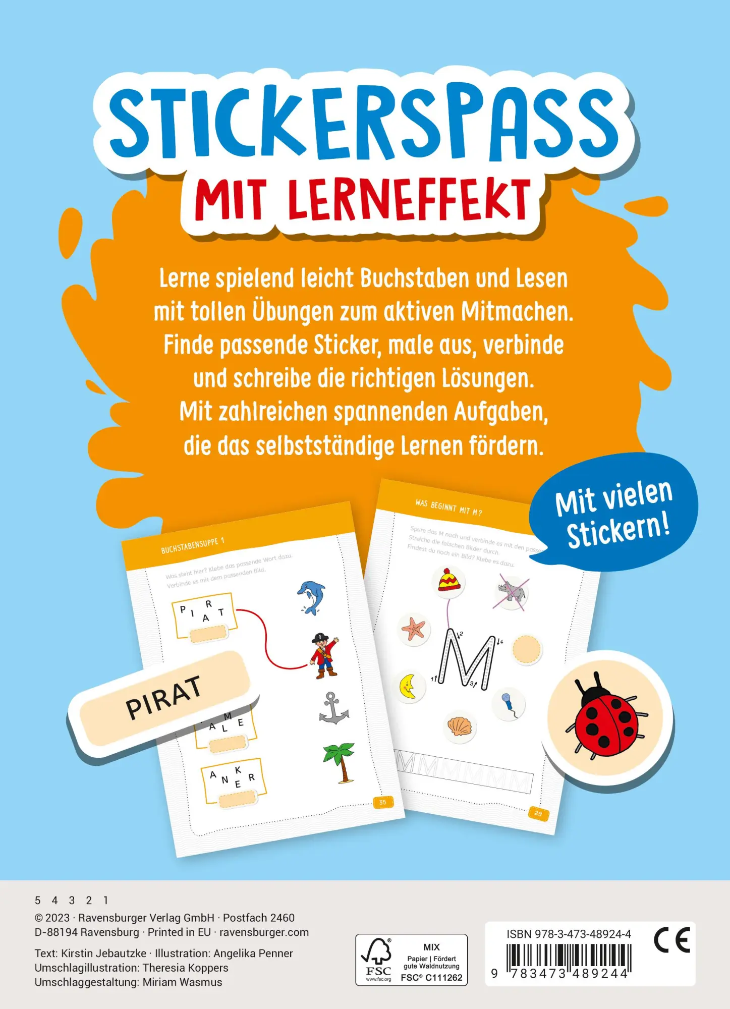 Rückseite: 9783473489244 | Ravensburger Mein Stickerrätselblock: Buchstaben für Kinder ab 5...