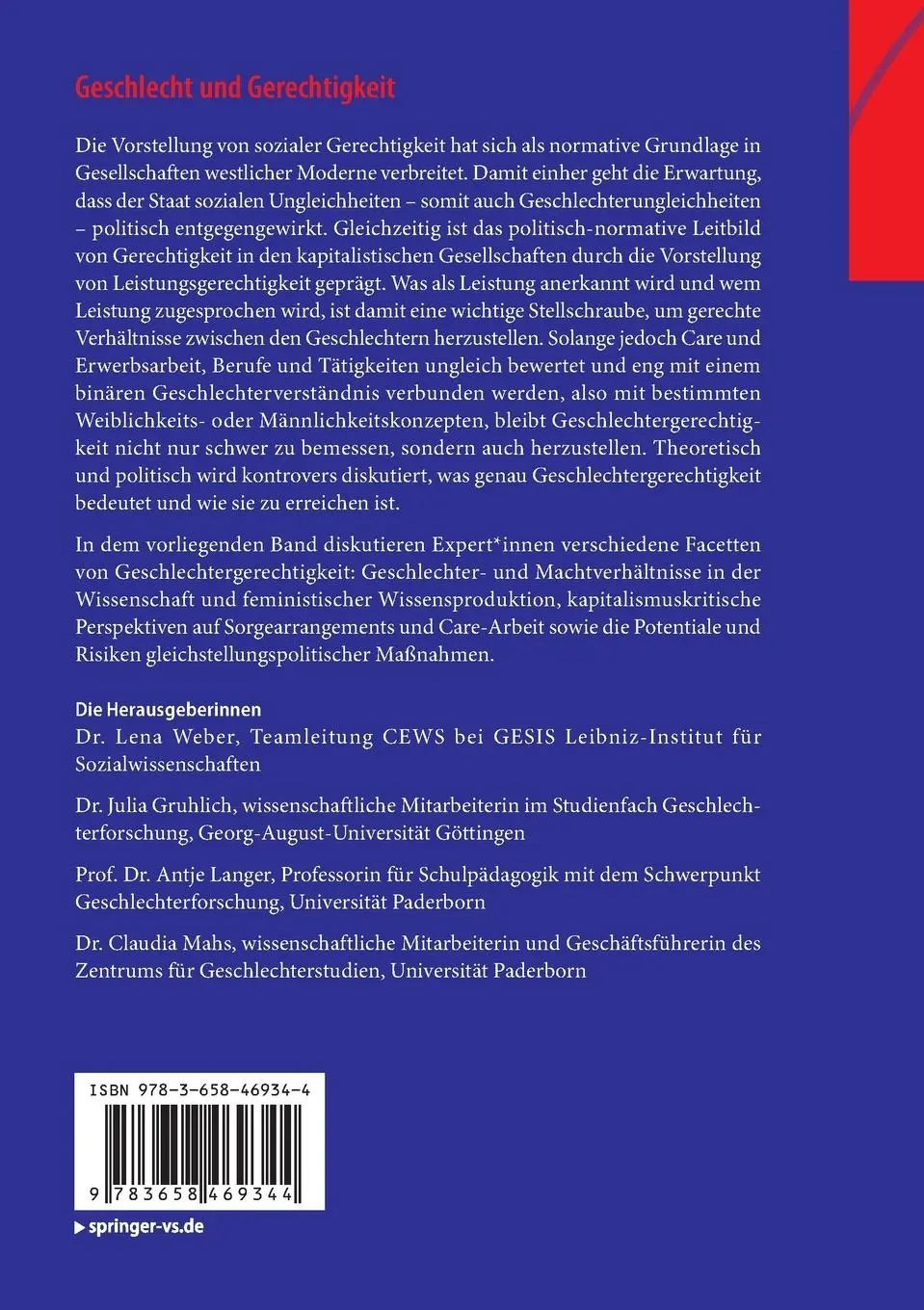 Rückseite: 9783658469344 | Geschlecht und Gerechtigkeit | Lena Weber (u. a.) | Taschenbuch | vii