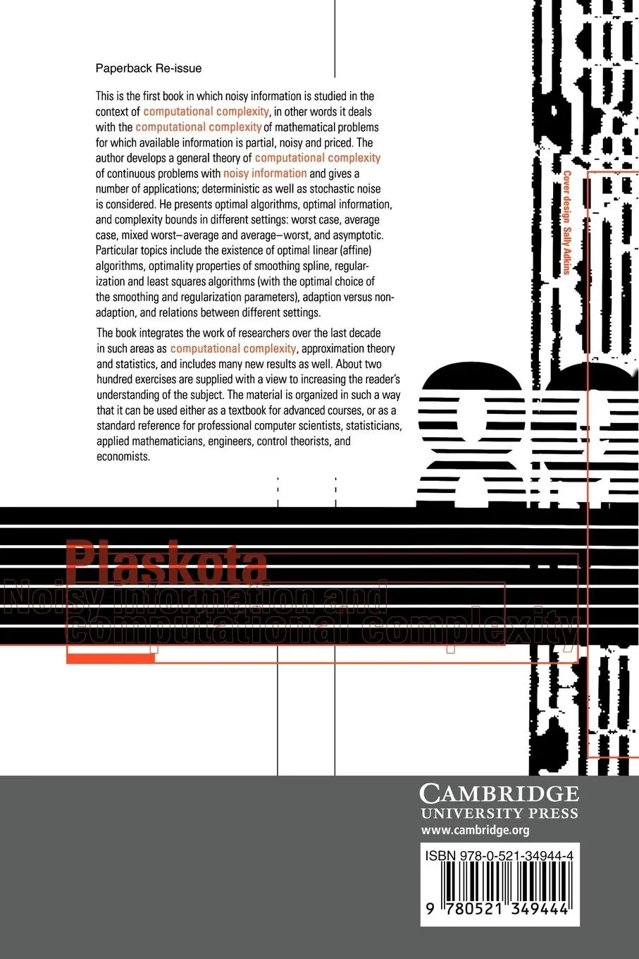Rückseite: 9780521349444 | Noisy Information and Computational Complexity | Leszek Plaskota