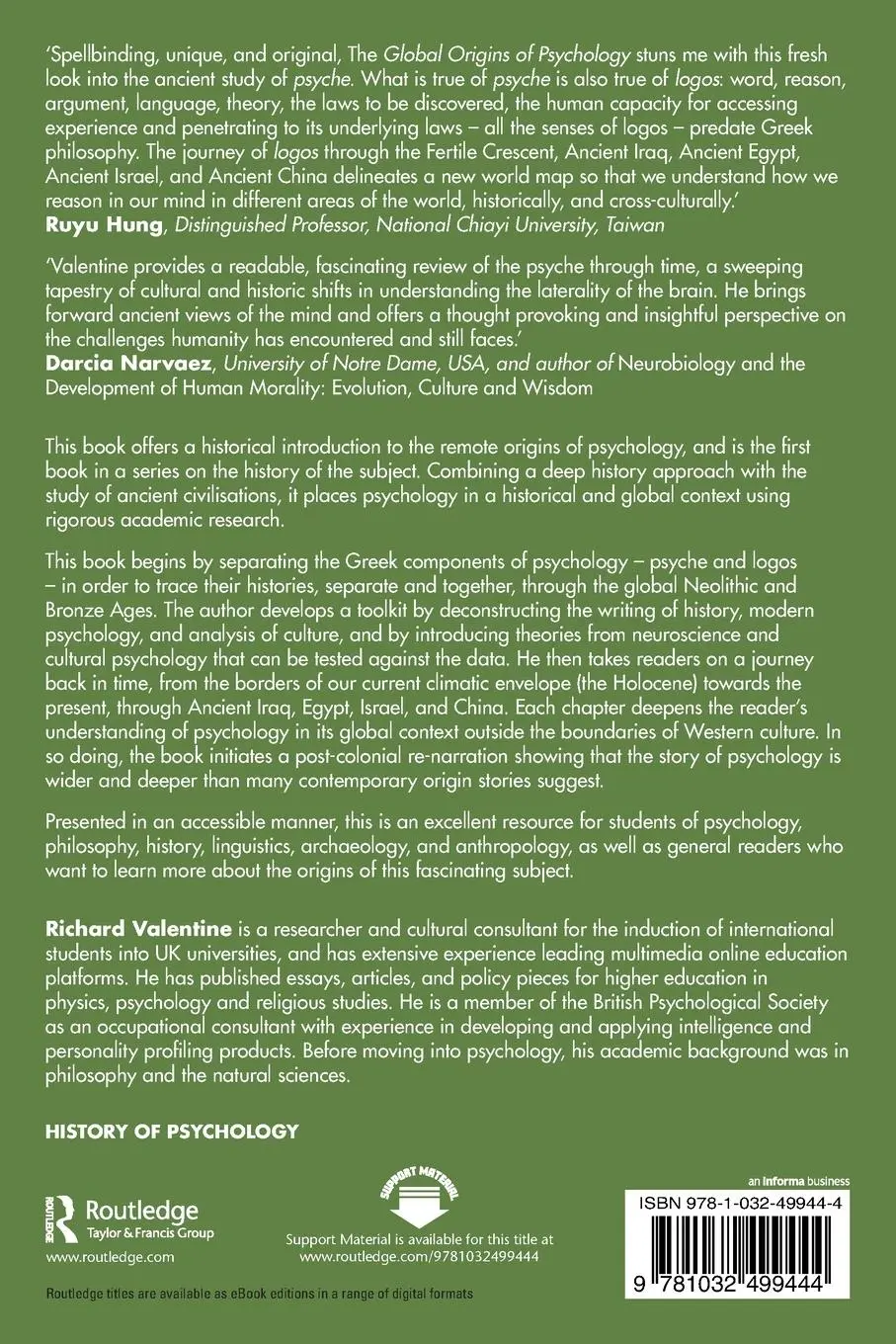 Rückseite: 9781032499444 | The Global Origins of Psychology | Richard Valentine | Taschenbuch