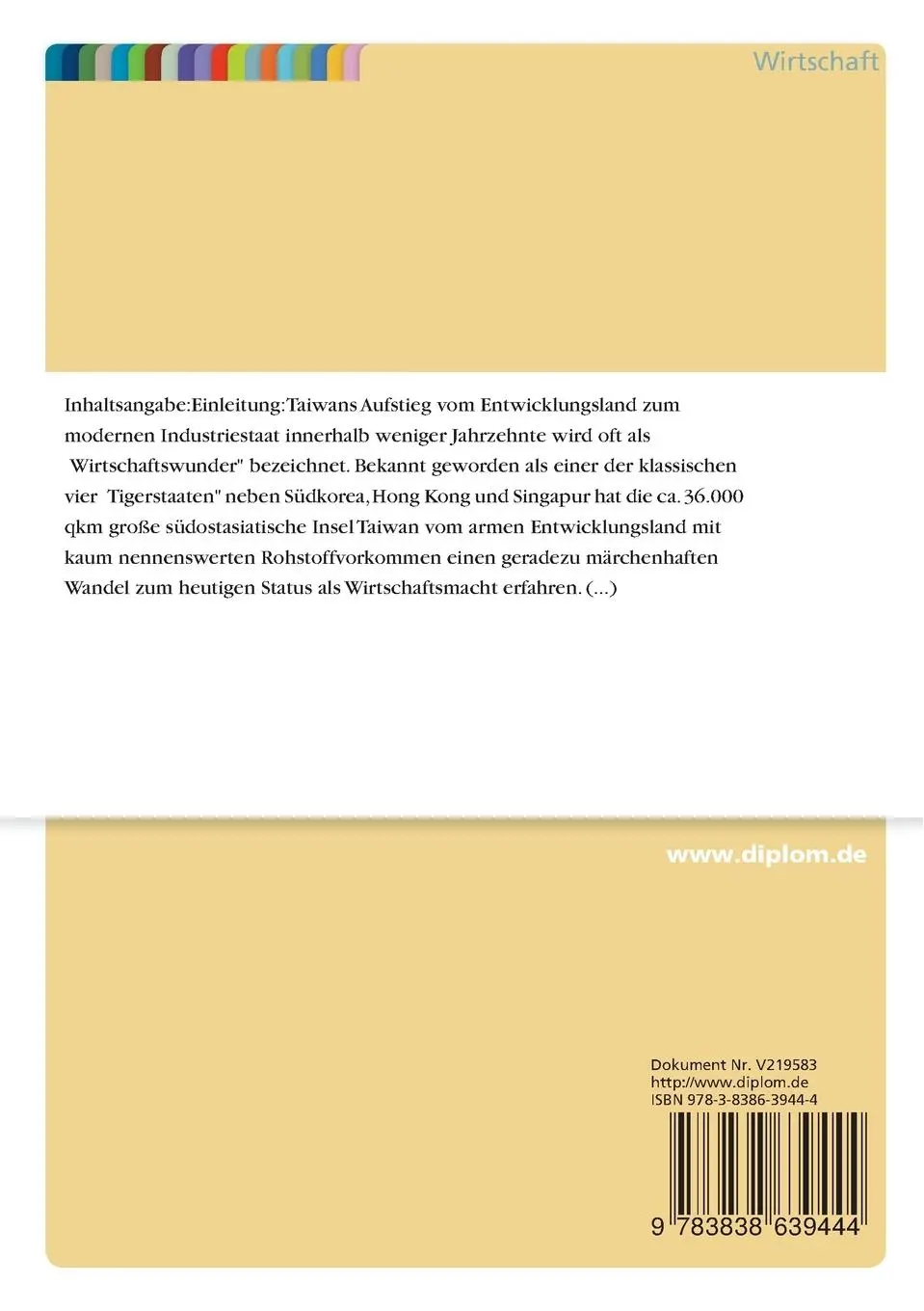 Rückseite: 9783838639444 | Der Entwicklungsprozeß Taiwans | Tien-Lo Yao | Taschenbuch | 104 S.
