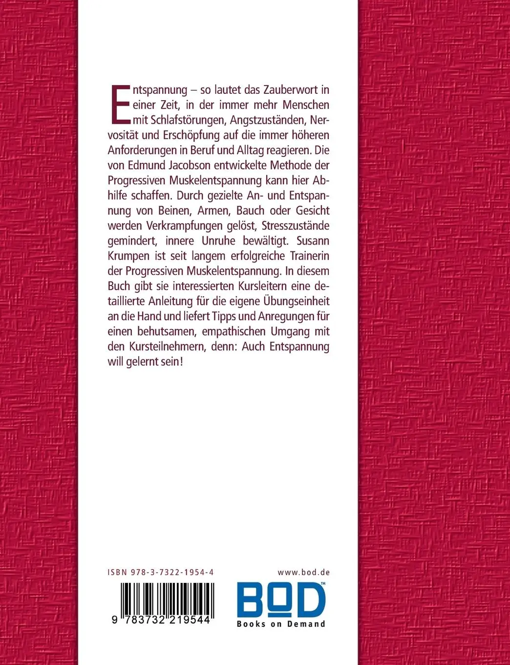Rückseite: 9783732219544 | Progressive Muskelentspannung | Kursleitermanual | Susann Krumpen