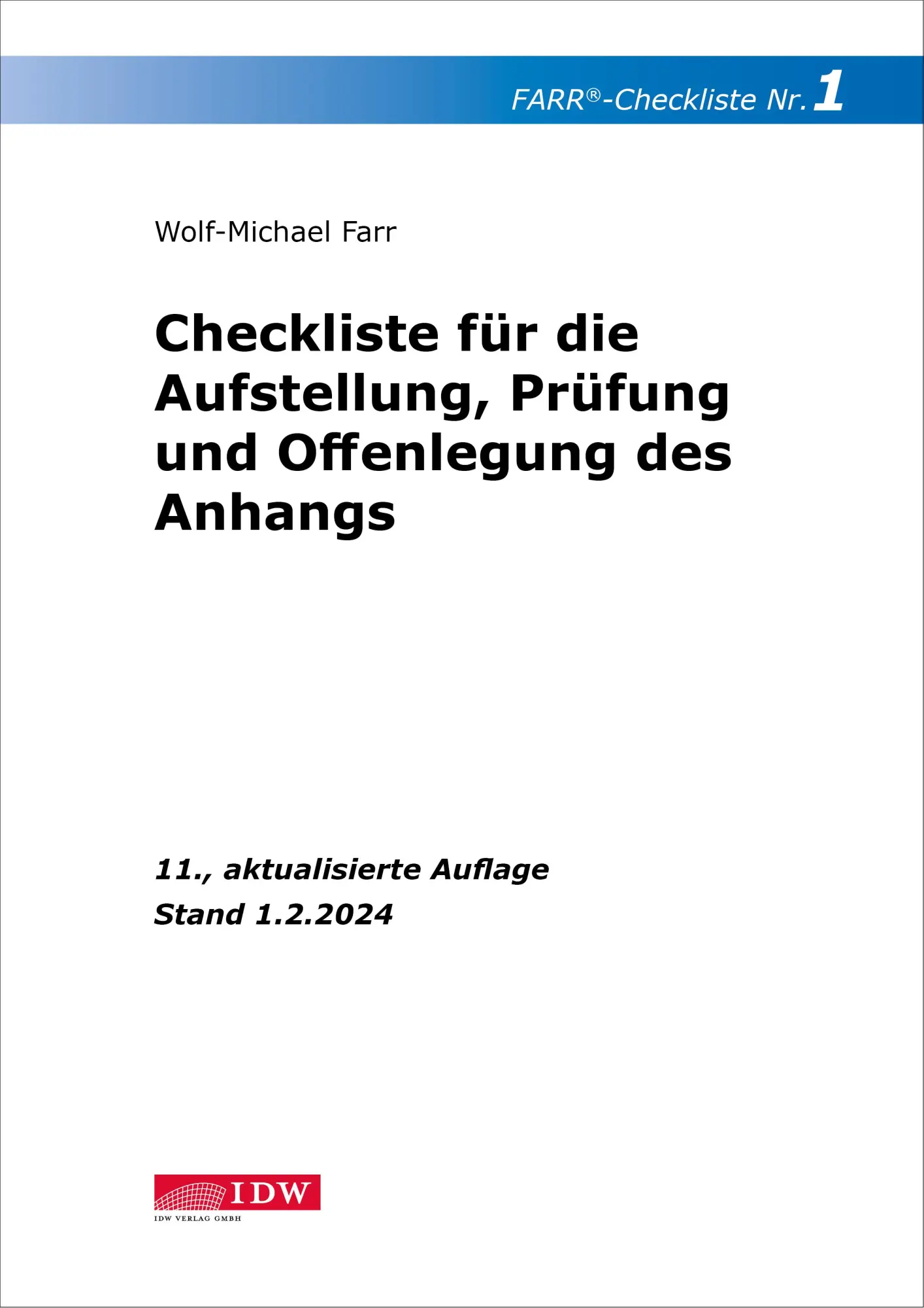 Cover: 9783802129544 | FARR Checkliste 1 für die Aufstellung, Prüfung und Offenlegung des...