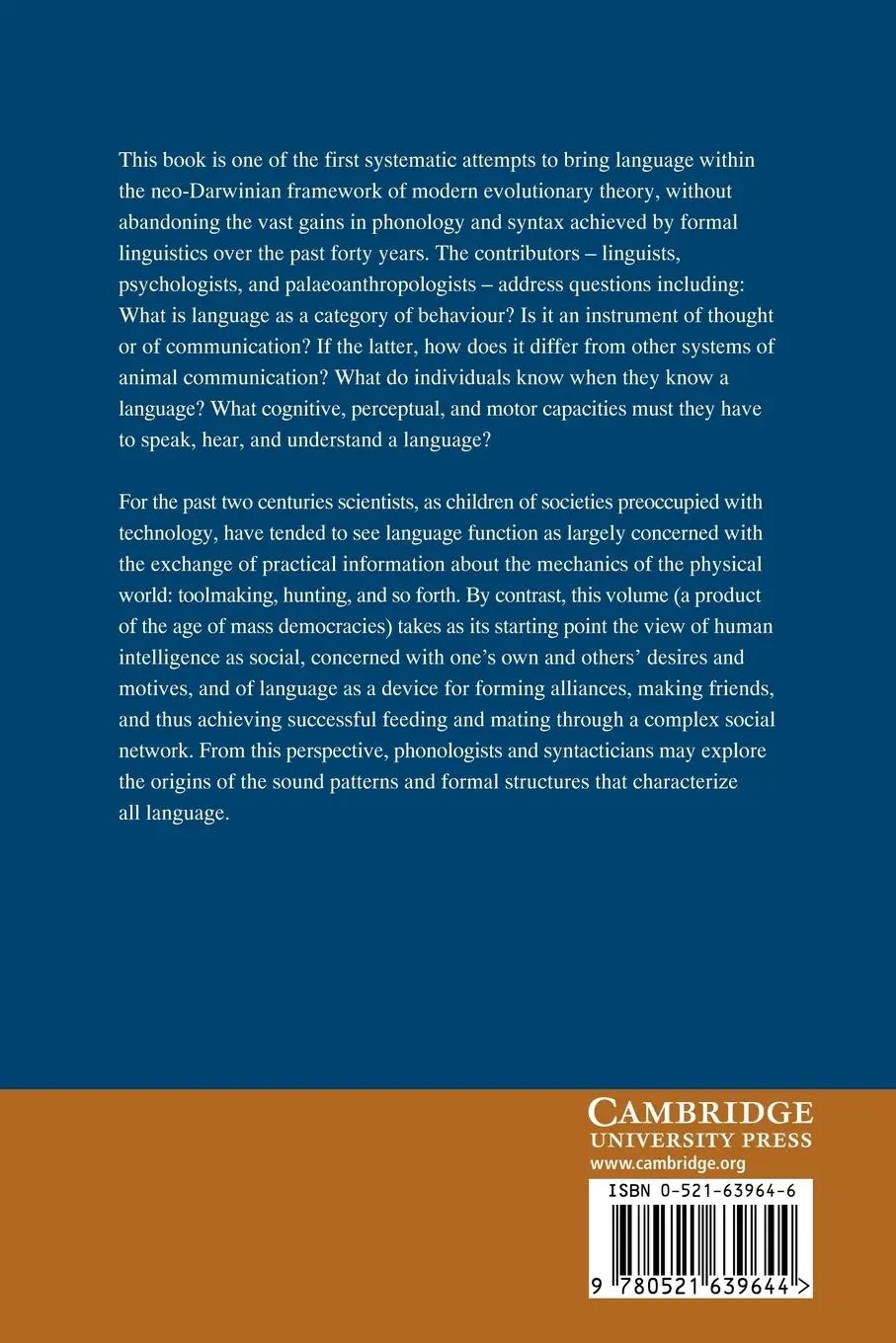 Rückseite: 9780521639644 | Approaches to the Evolution of Language | Social and Cognitive Bases