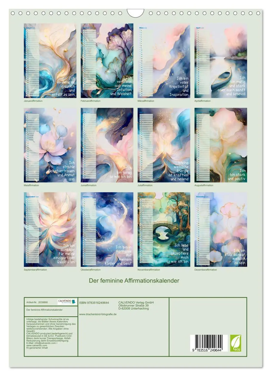 Bild: 9783516249644 | Der feminine Affirmationskalender (Wandkalender 2026 DIN A3 hoch),...