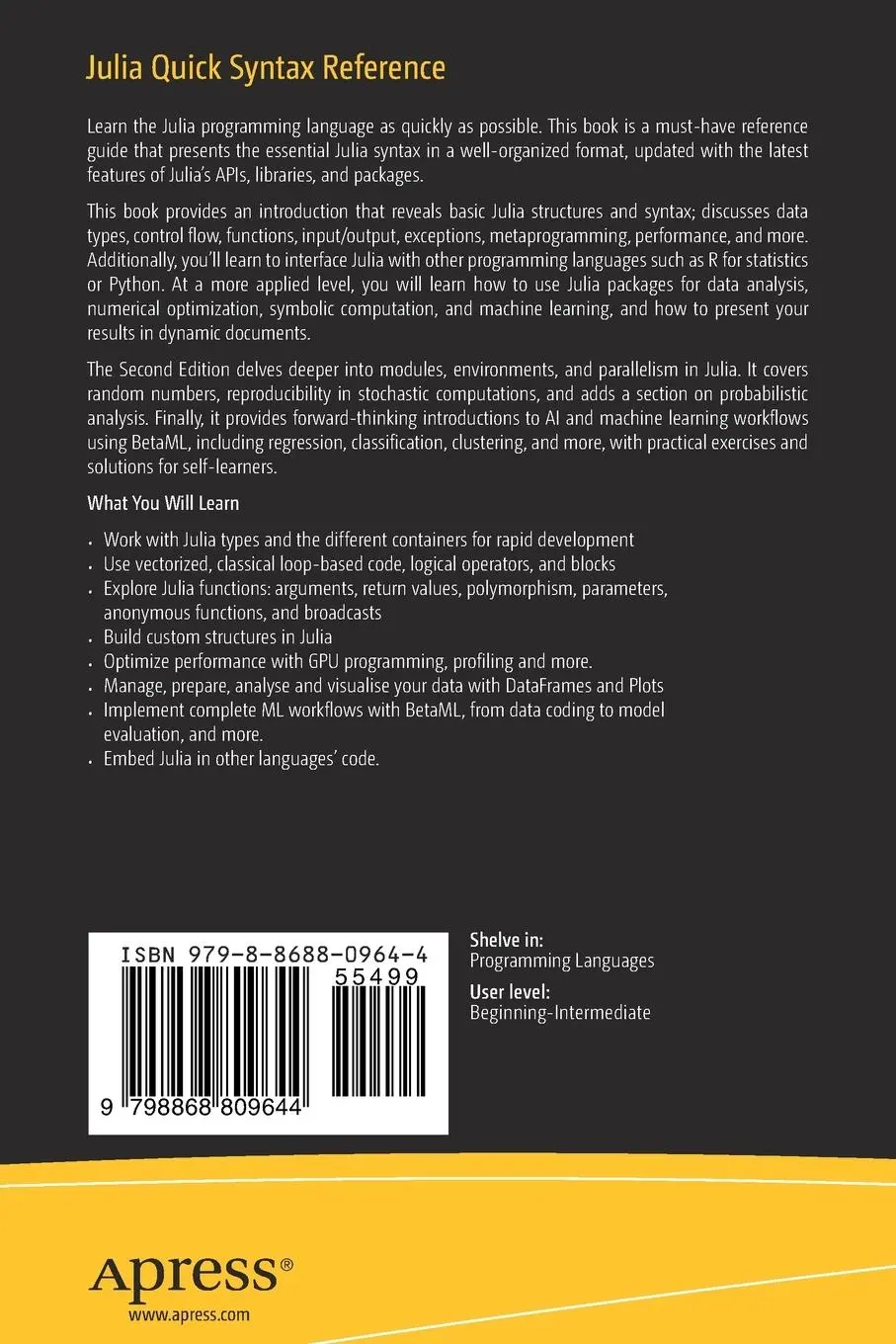 Rückseite: 9798868809644 | Julia Quick Syntax Reference | Antonello Lobianco | Taschenbuch | xv