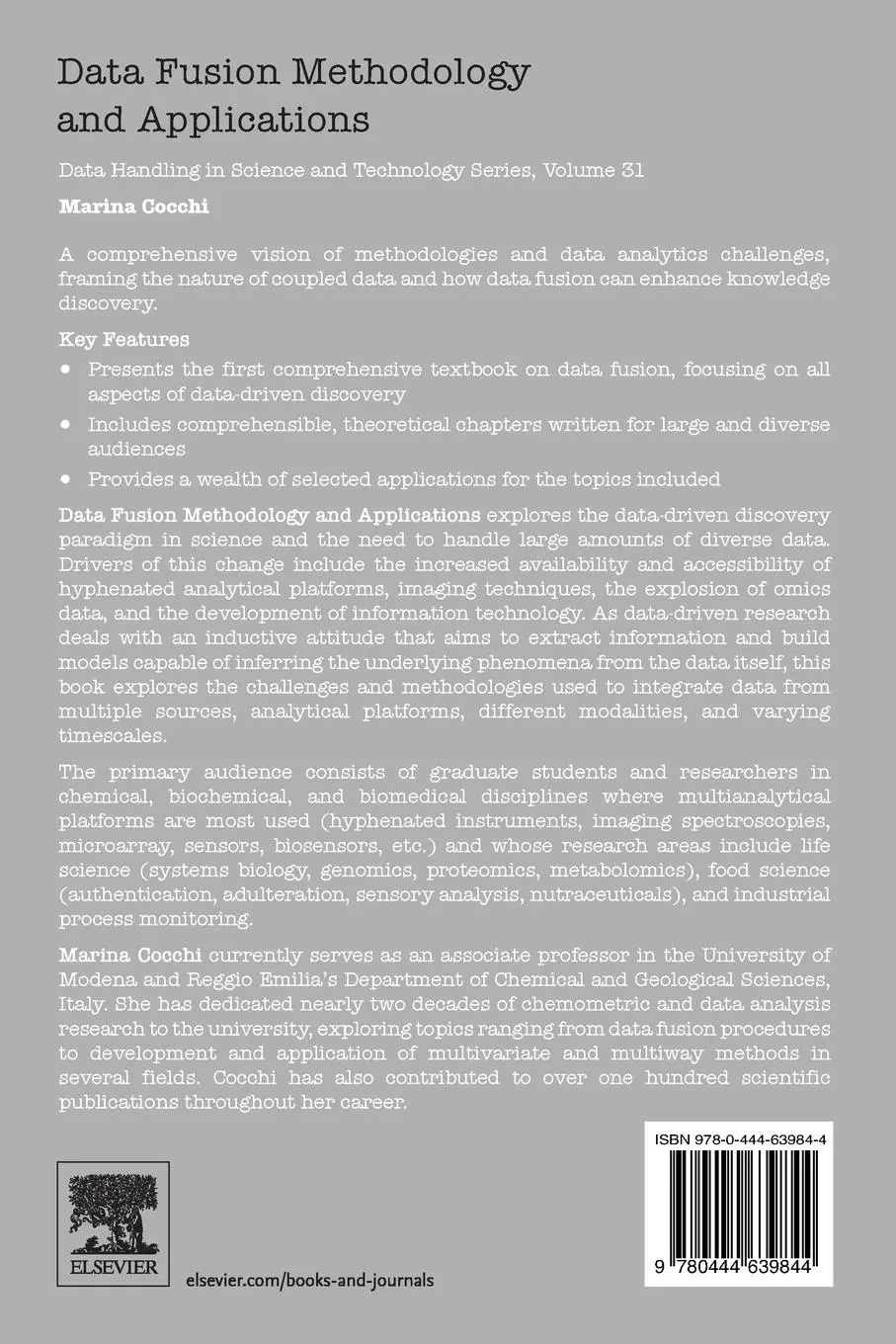 Rückseite: 9780444639844 | Data Fusion Methodology and Applications | Marina Cocchi | Taschenbuch