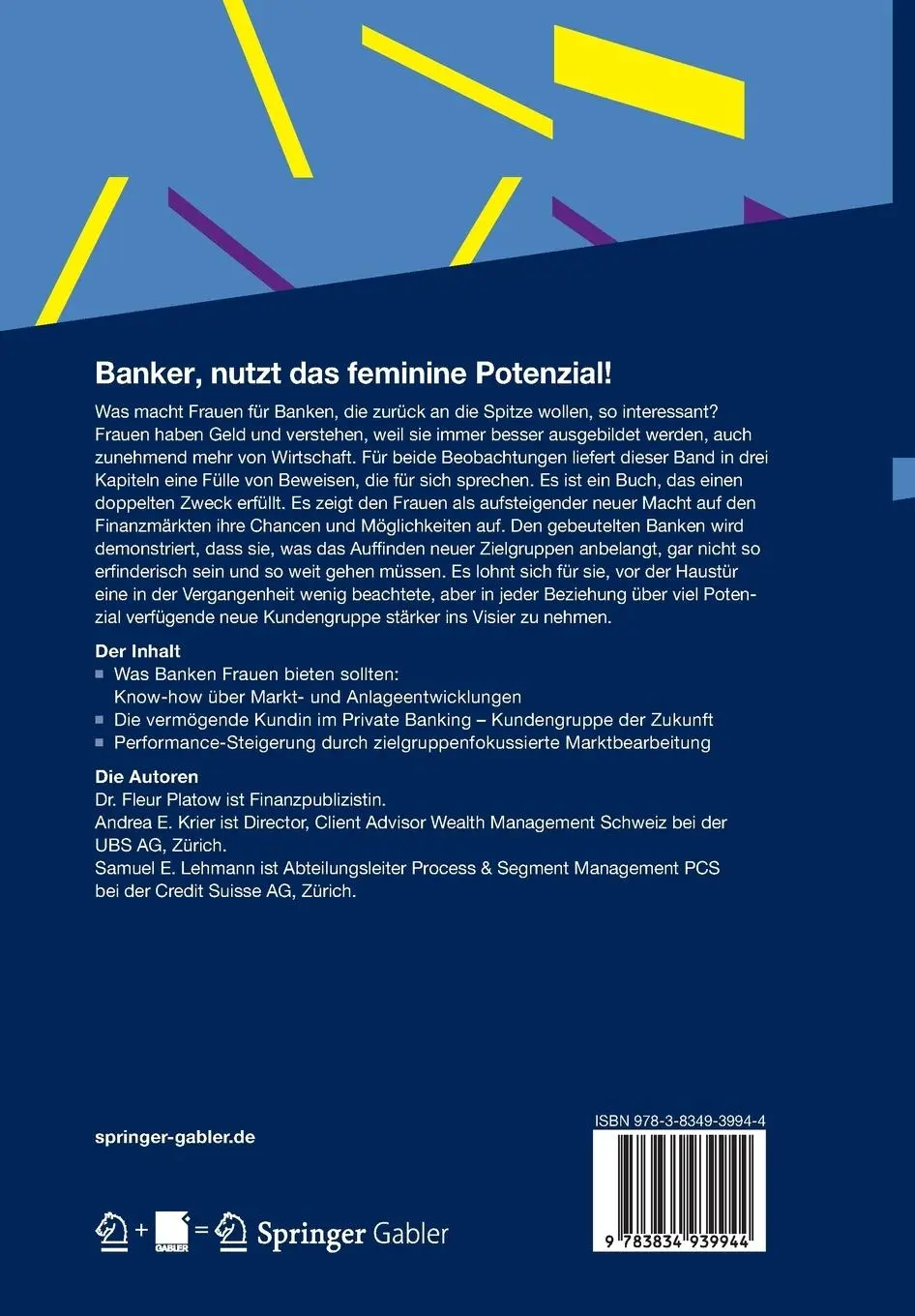Rückseite: 9783834939944 | Banker, nutzt das feminine Potenzial! | Fleur Platow (u. a.) | Buch