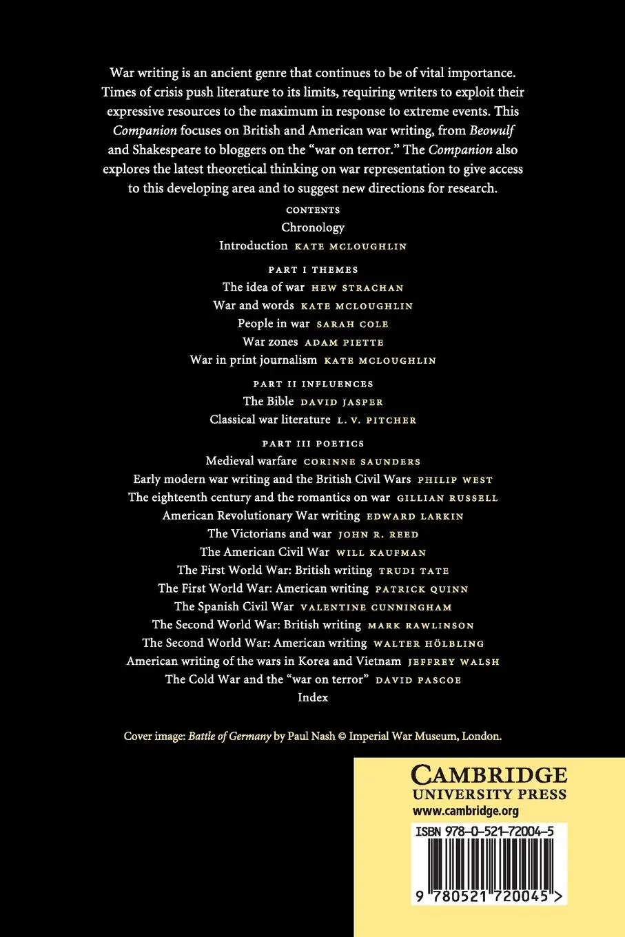 Rückseite: 9780521720045 | The Cambridge Companion to War Writing | Kate Mcloughlin | Taschenbuch