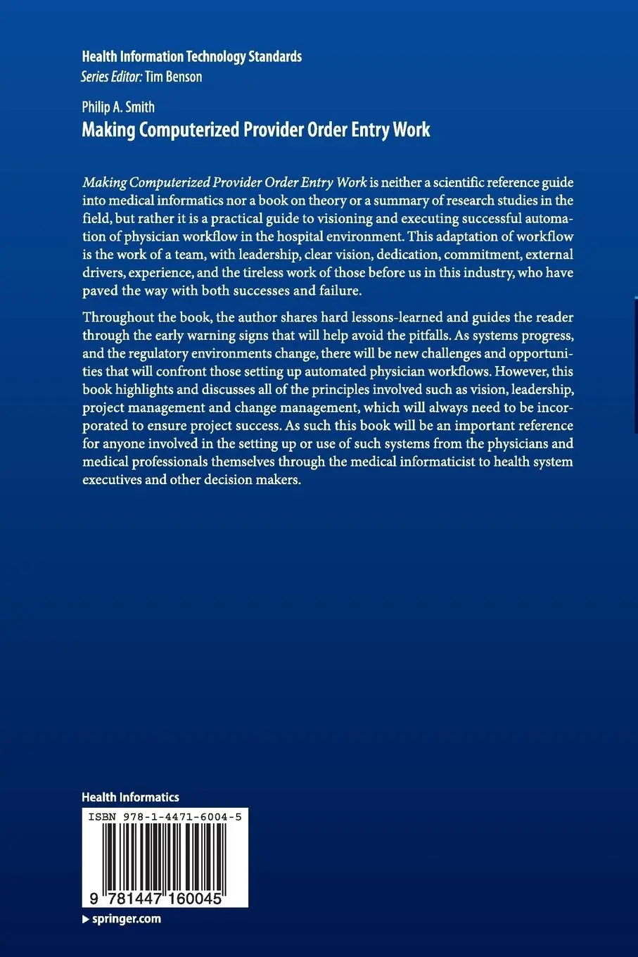 Rückseite: 9781447160045 | Making Computerized Provider Order Entry Work | Philip Smith | Buch
