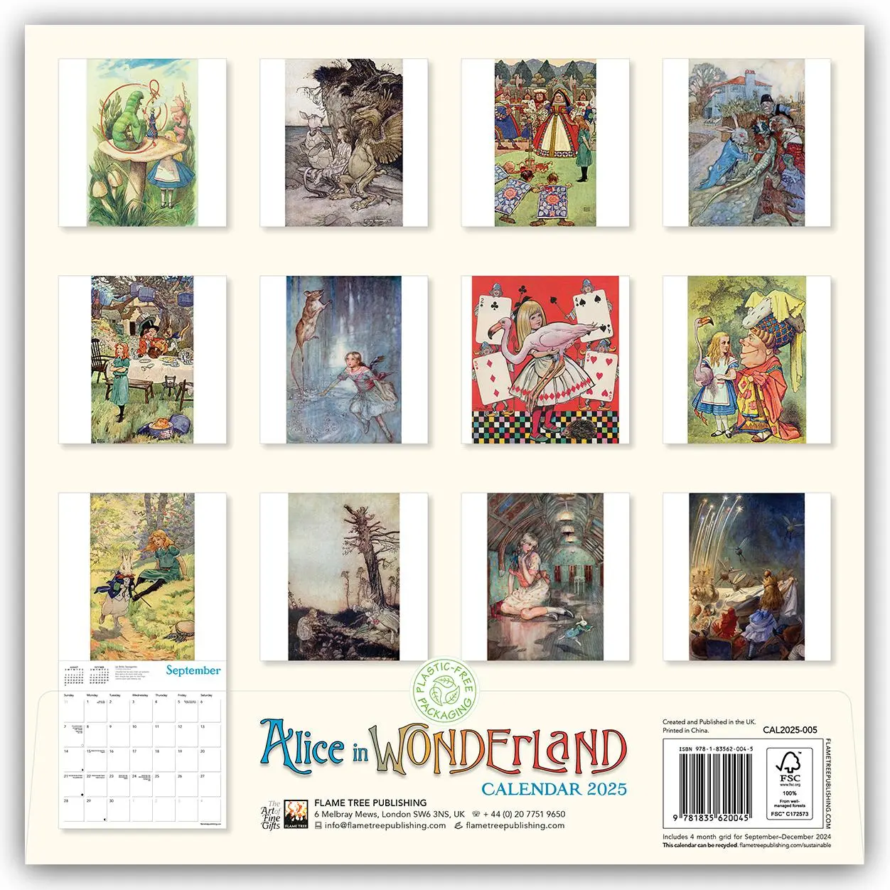 Rückseite: 9781835620045 | Alice's Adventures in Wonderland Wall Calendar 2025 (Art Calendar)