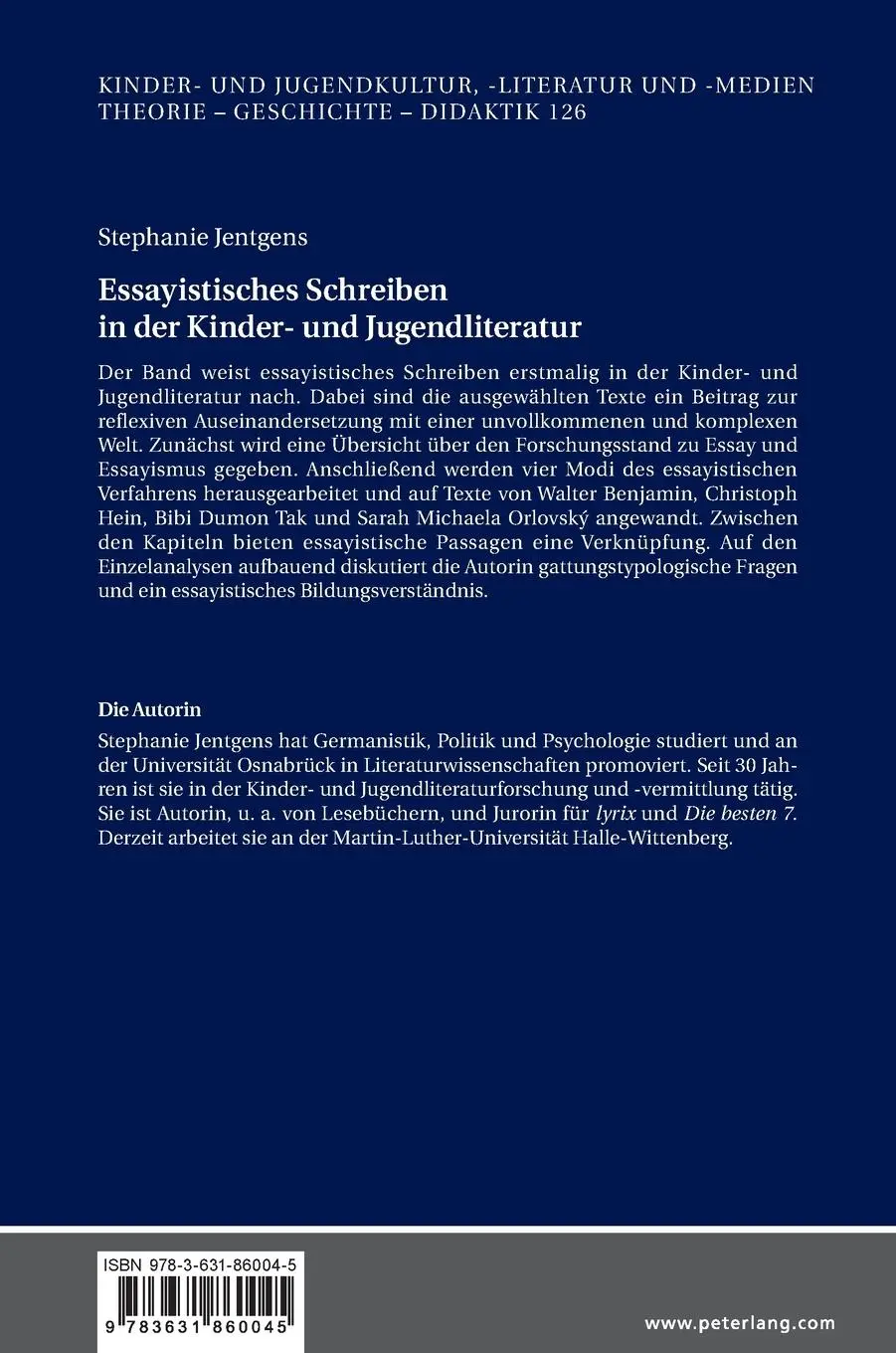 Rückseite: 9783631860045 | Essayistisches Schreiben in der Kinder- und Jugendliteratur | Jentgens