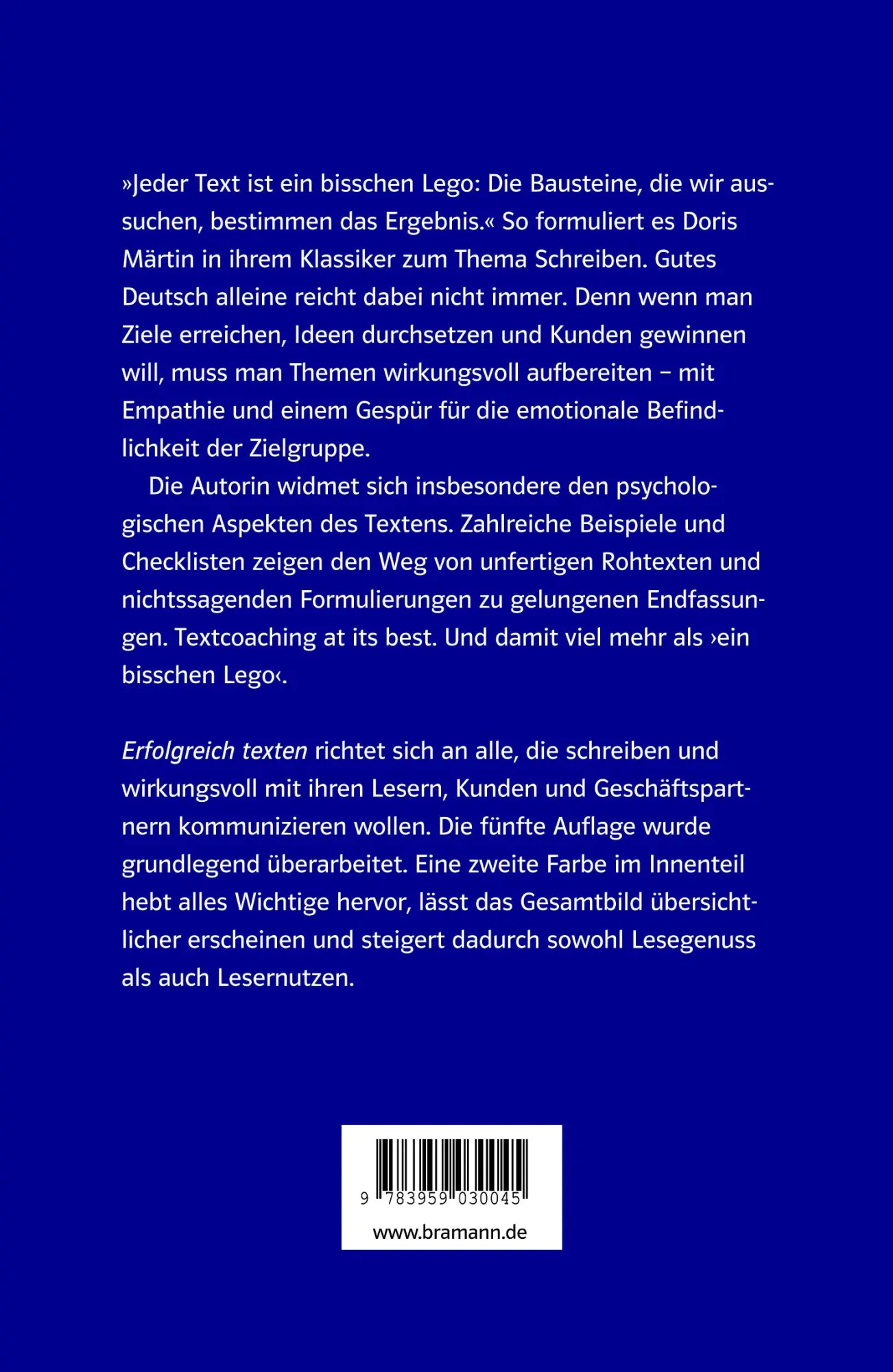 Rückseite: 9783959030045 | Erfolgreich texten | Doris Märtin | Taschenbuch | 187 S. | Deutsch