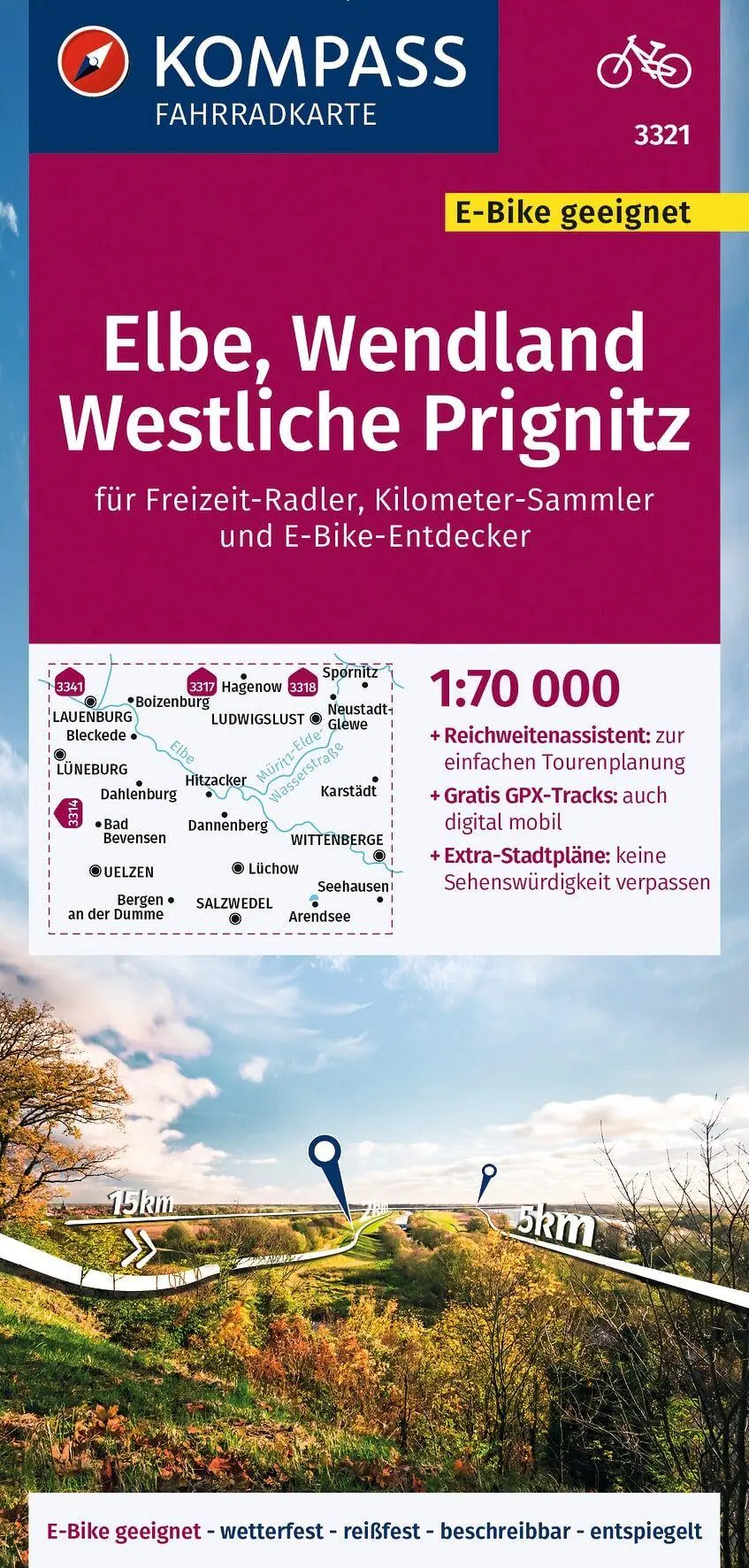 Cover: 9783991540045 | KOMPASS Fahrradkarte 3321 Elbe, Wendland, Westliche Prignitz 1:70.000