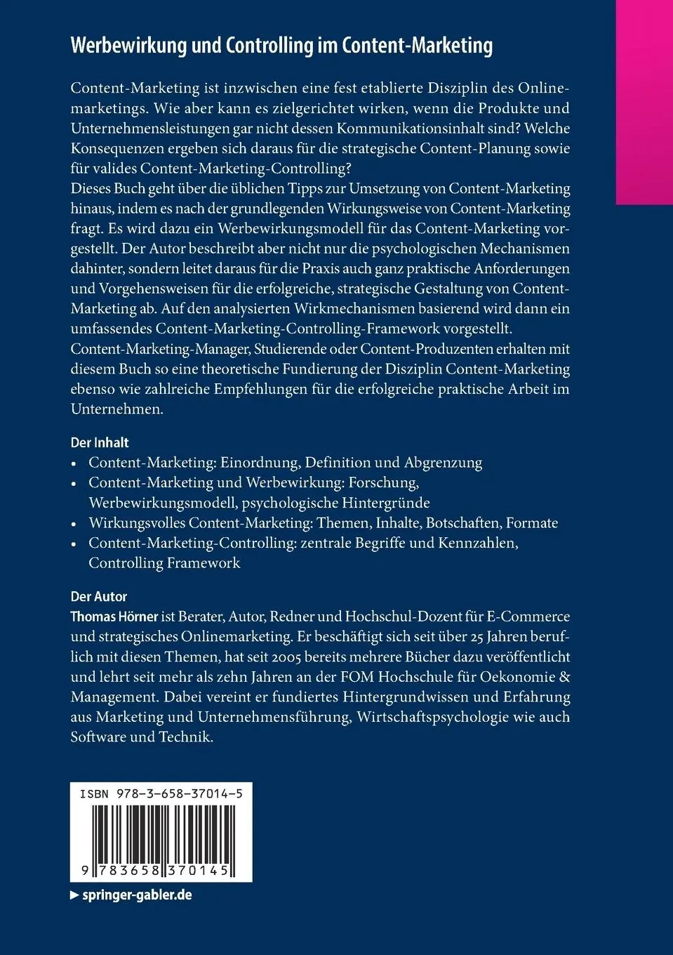 Rückseite: 9783658370145 | Werbewirkung und Controlling im Content-Marketing | Thomas Hörner