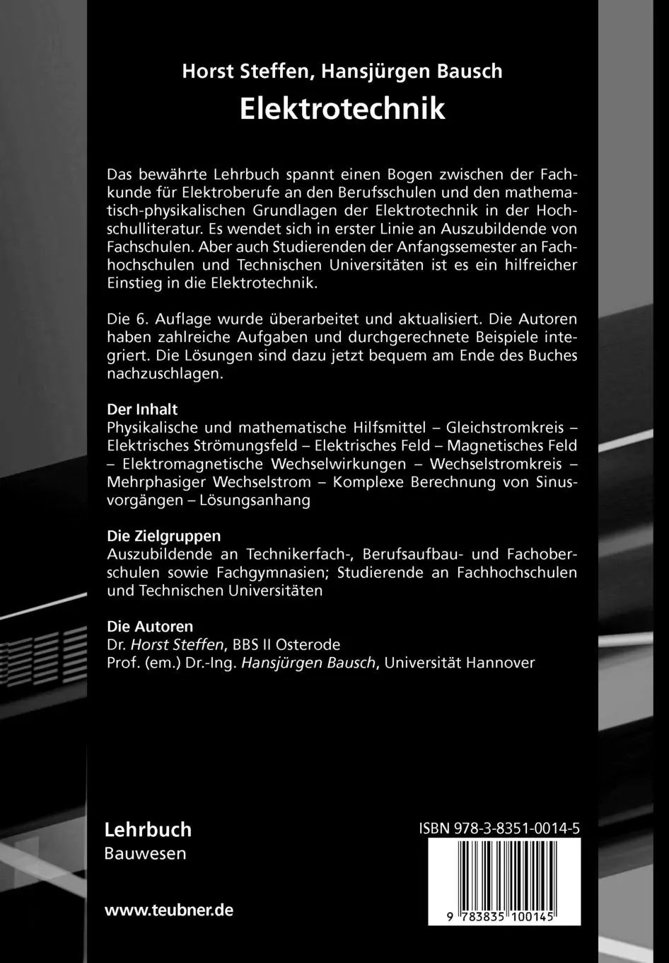 Rückseite: 9783835100145 | Elektrotechnik | Grundlagen | Hansjürgen Bausch (u. a.) | Taschenbuch